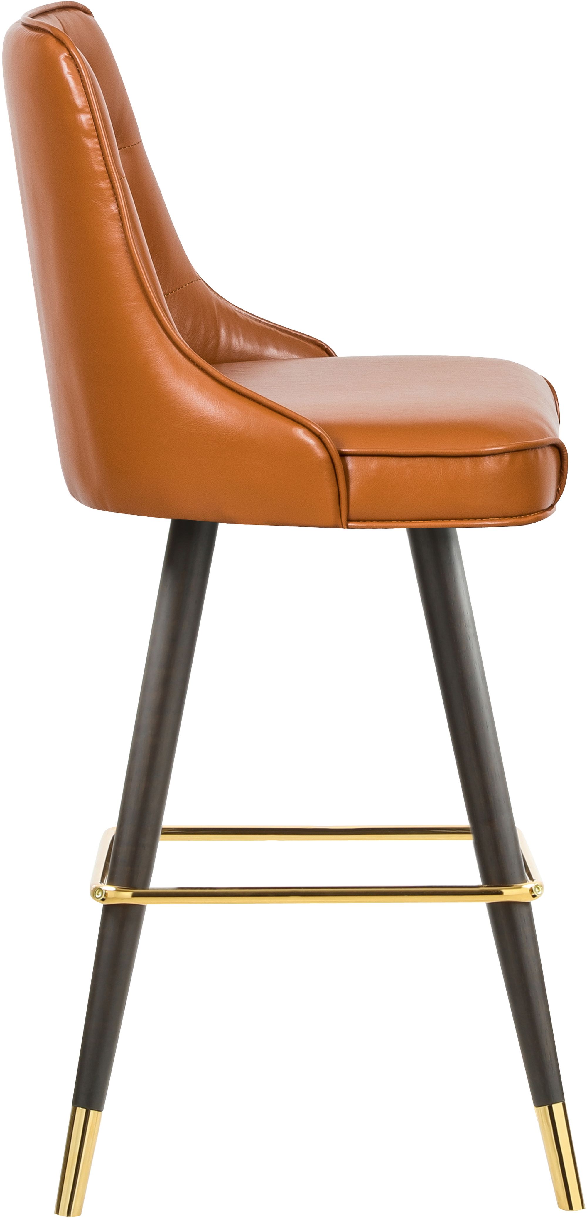 Portnoy Faux Leather Stool with Espresso Wood Legs, Gold Footrest & Gold Tips