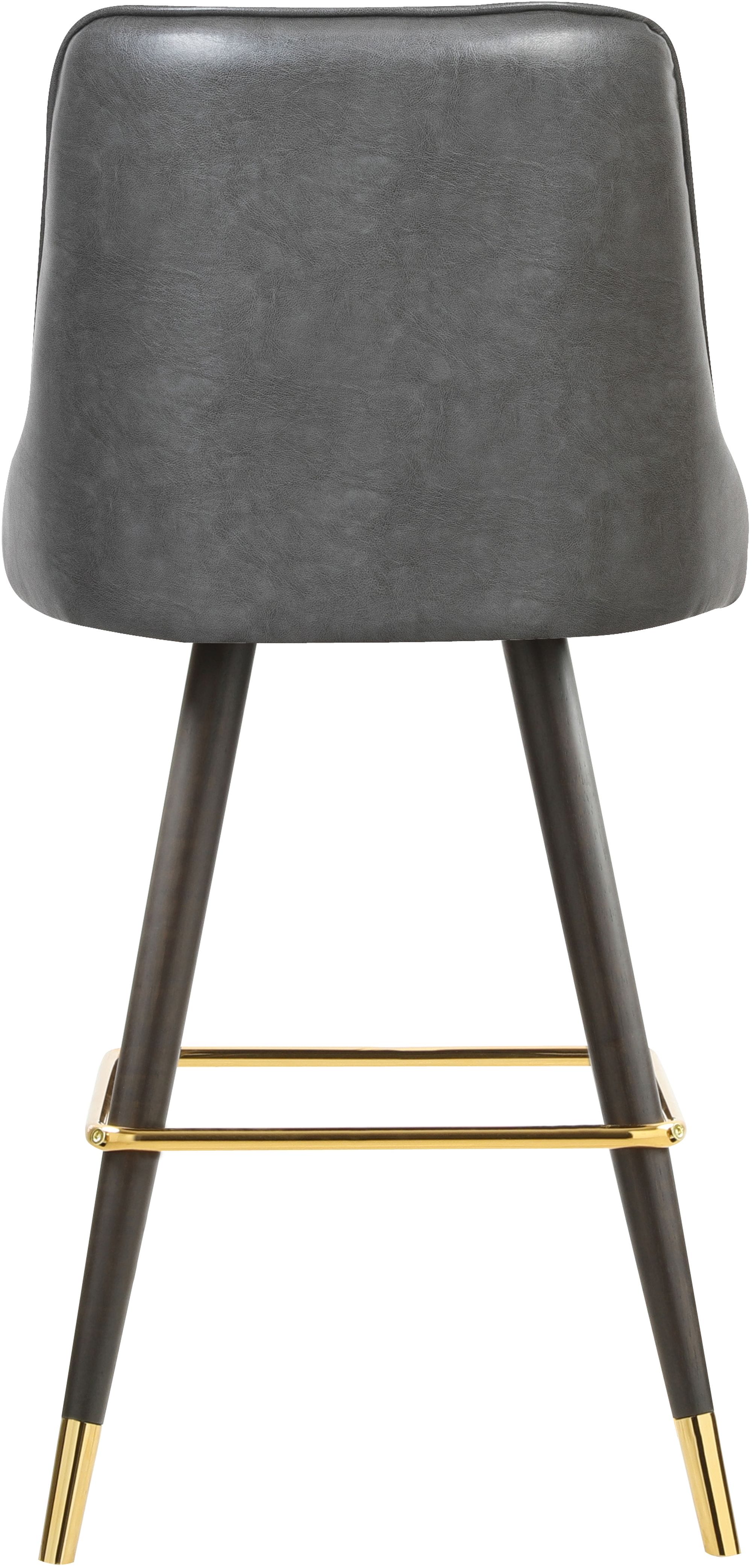 Portnoy Faux Leather Stool with Espresso Wood Legs, Gold Footrest & Gold Tips