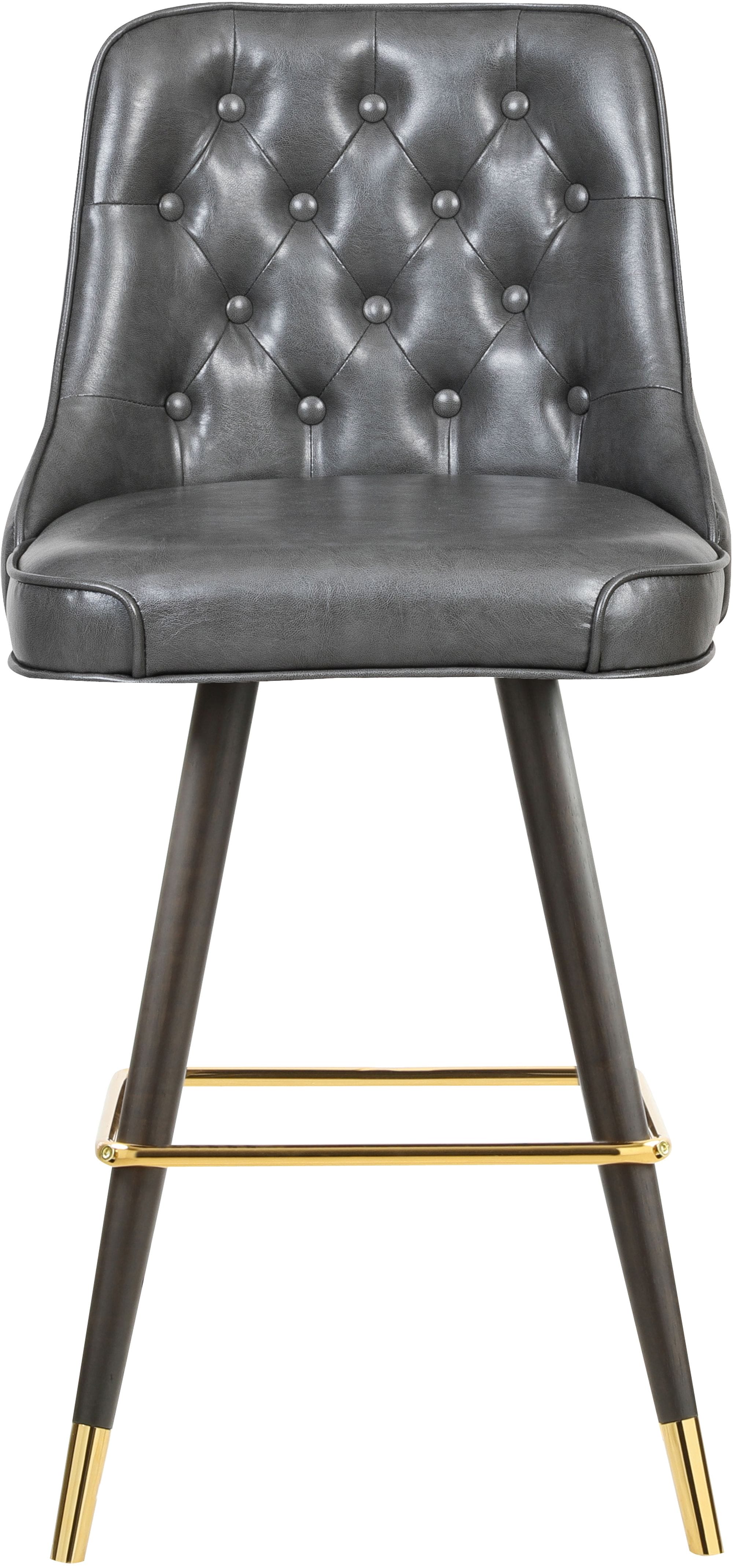 Portnoy Faux Leather Stool with Espresso Wood Legs, Gold Footrest & Gold Tips