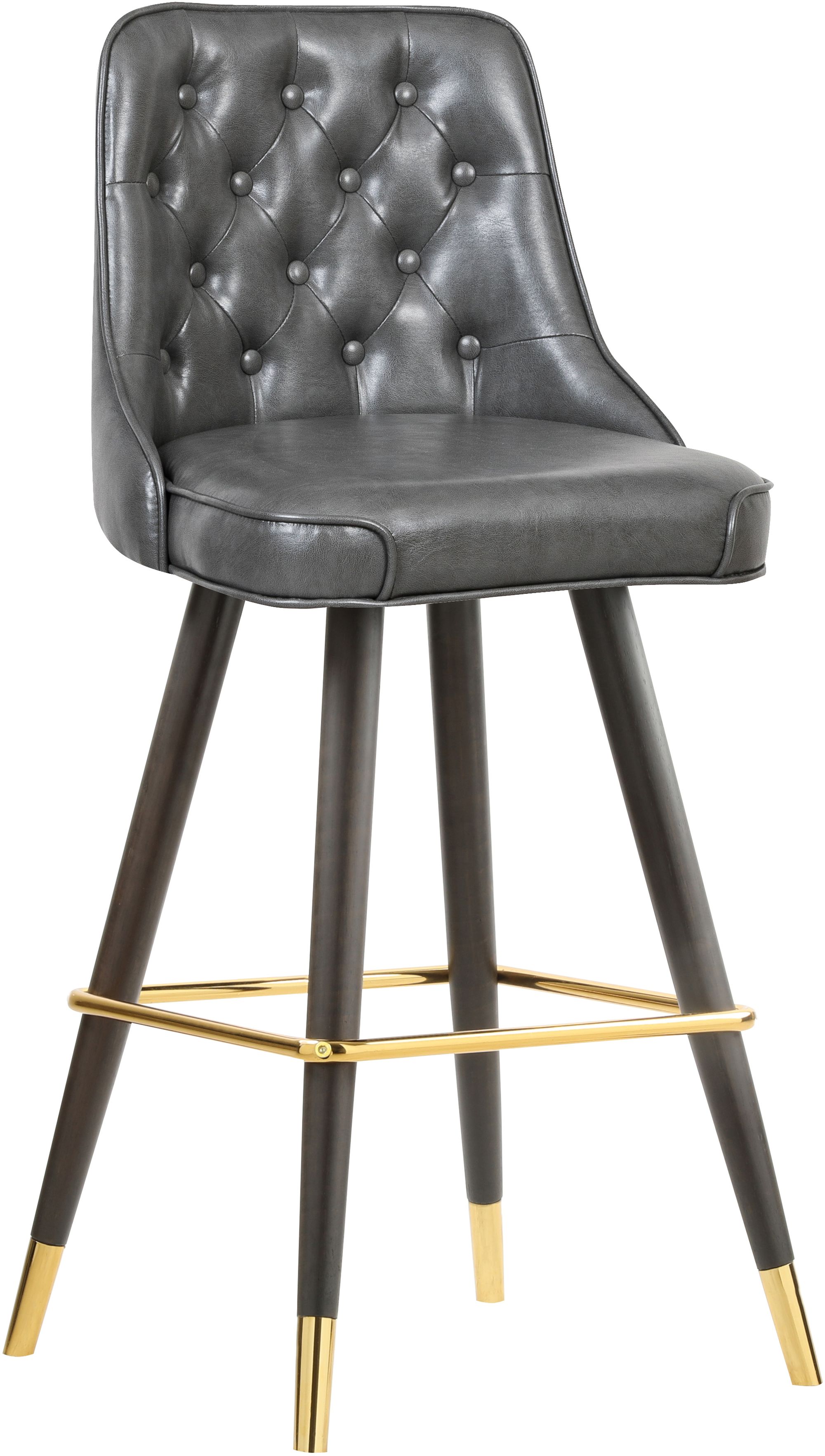 Portnoy Faux Leather Stool with Espresso Wood Legs, Gold Footrest & Gold Tips