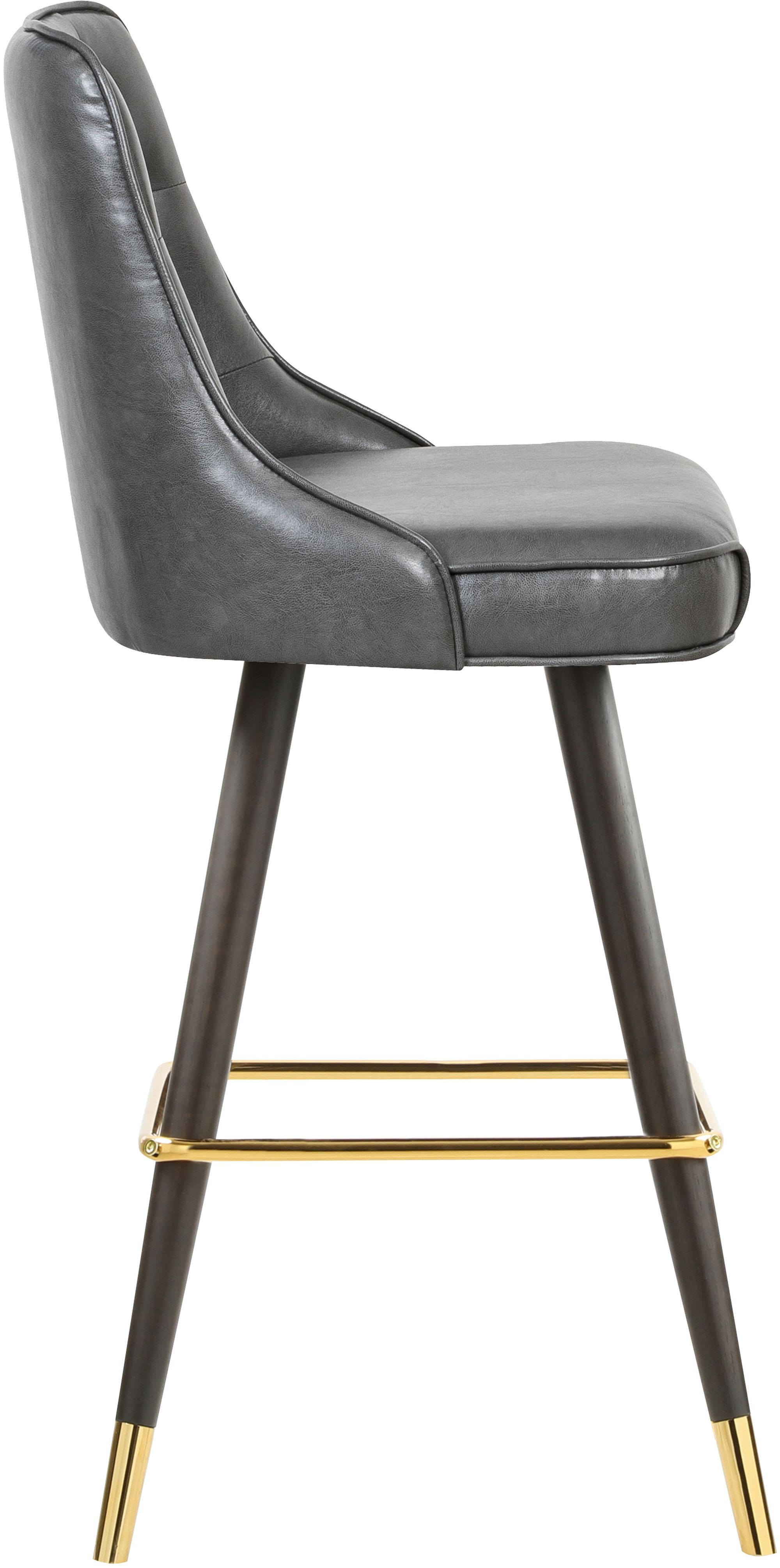 Portnoy Faux Leather Stool with Espresso Wood Legs, Gold Footrest & Gold Tips