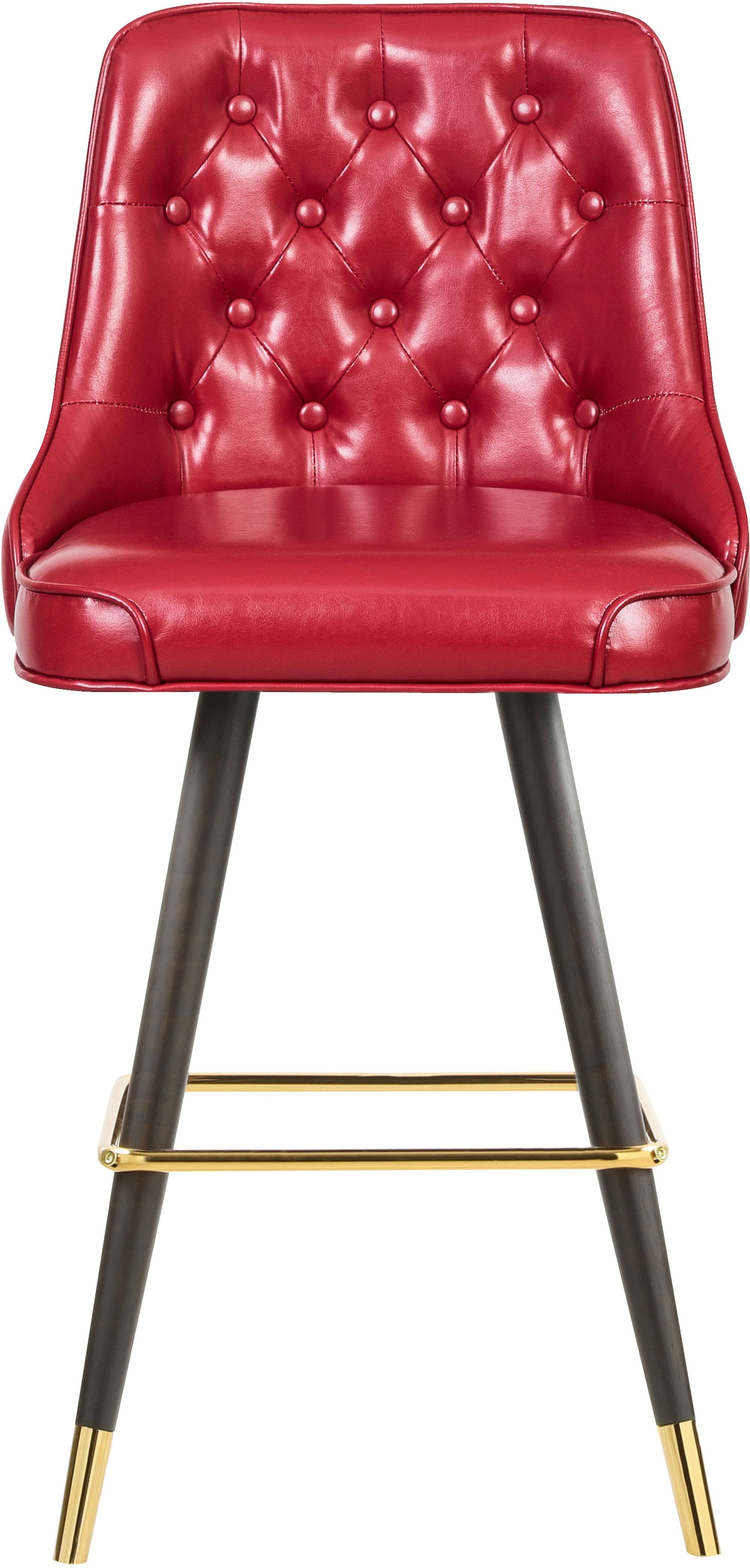 Portnoy Faux Leather Stool with Espresso Wood Legs, Gold Footrest & Gold Tips