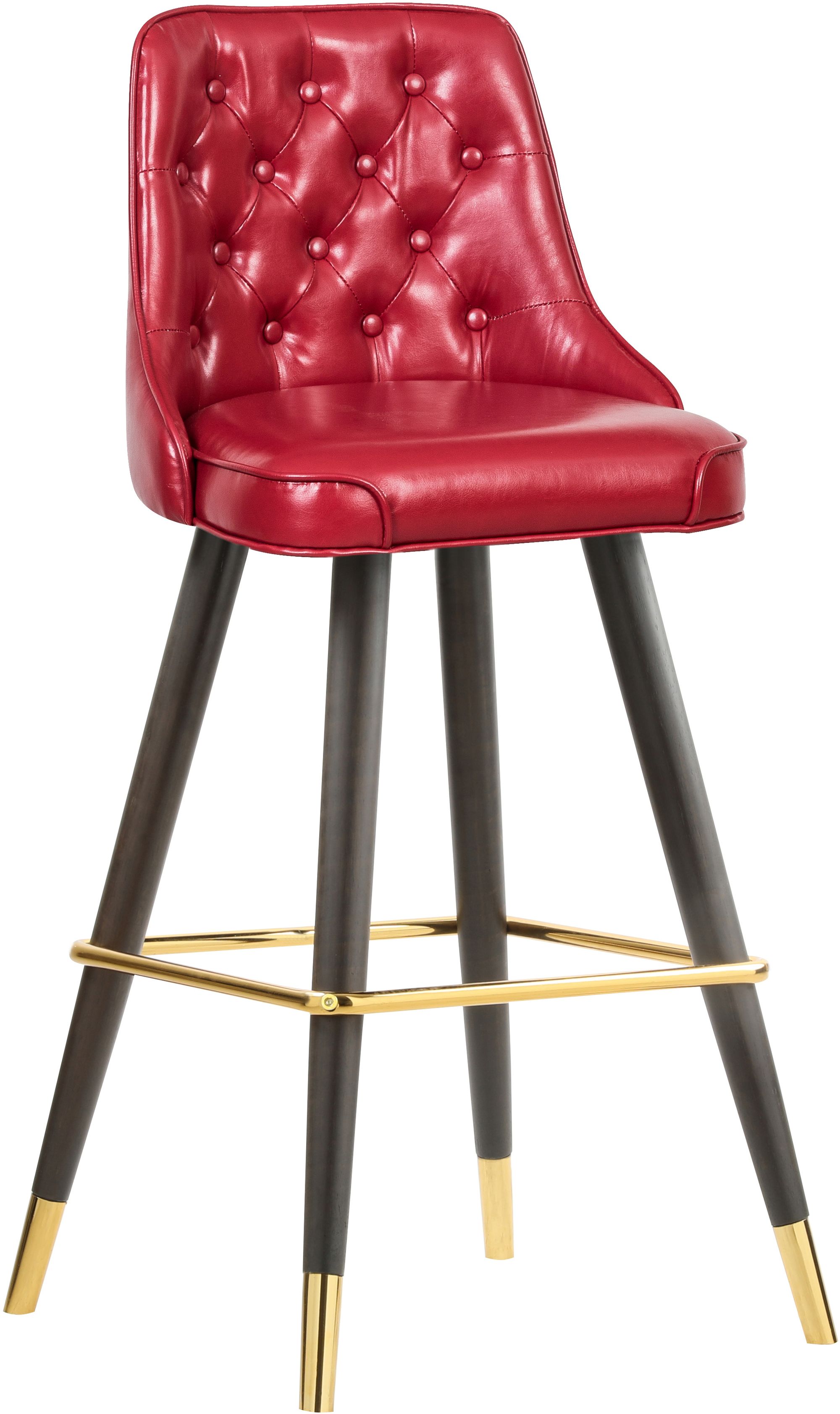 Portnoy Faux Leather Stool with Espresso Wood Legs, Gold Footrest & Gold Tips