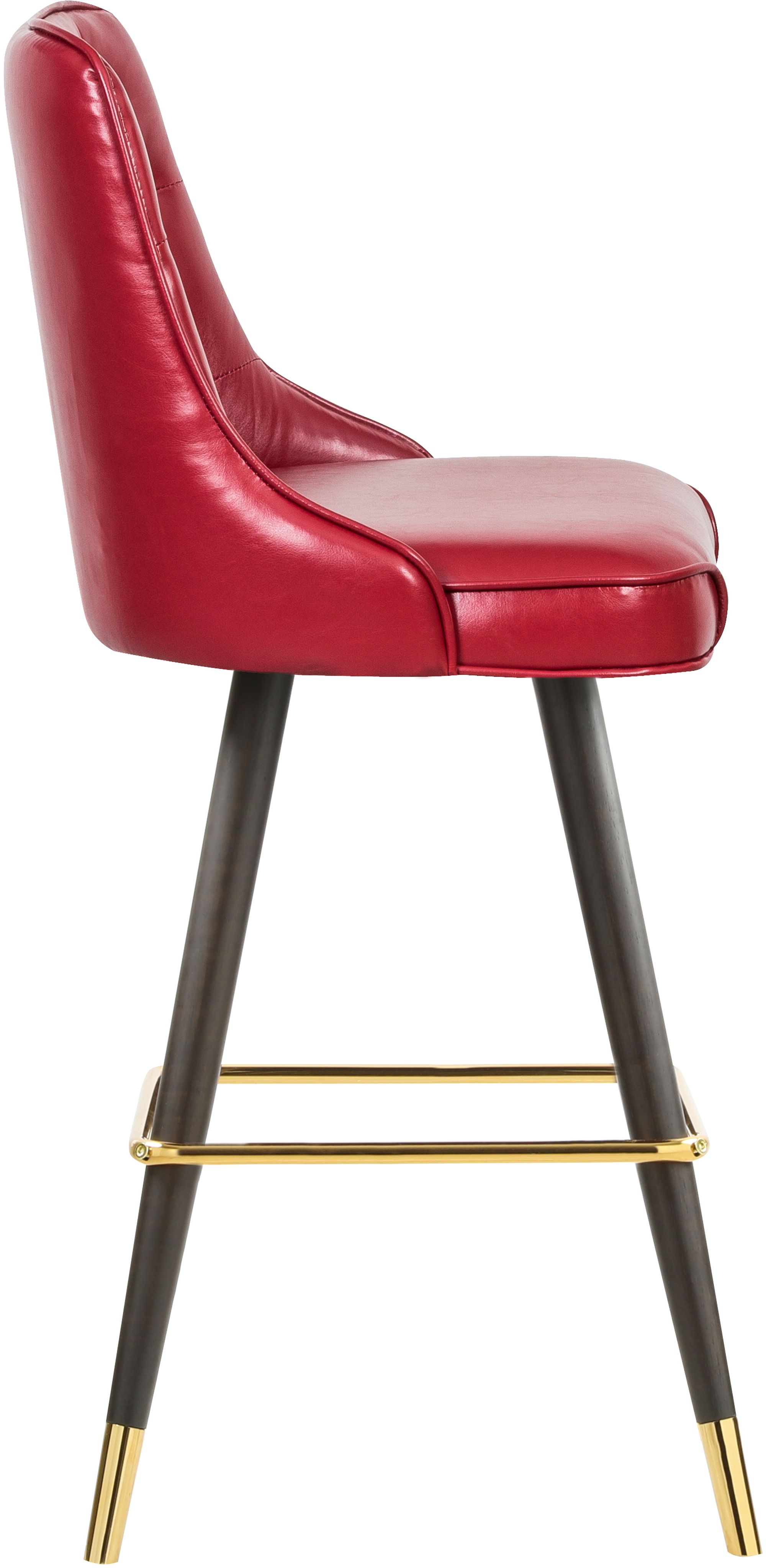 Portnoy Faux Leather Stool with Espresso Wood Legs, Gold Footrest & Gold Tips