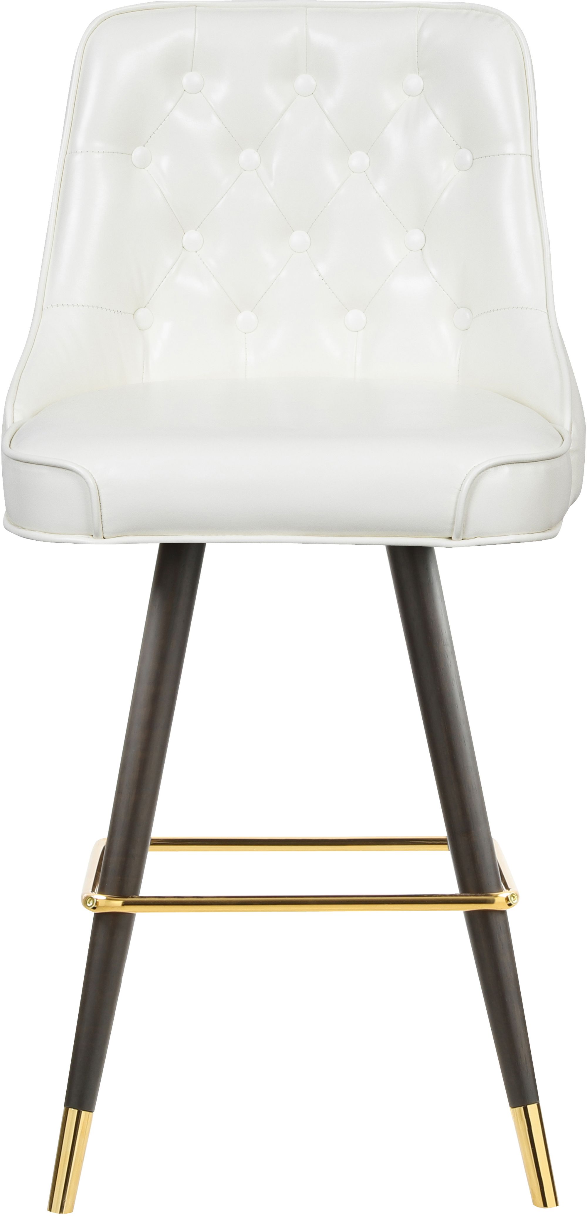 Portnoy Faux Leather Stool with Espresso Wood Legs, Gold Footrest & Gold Tips