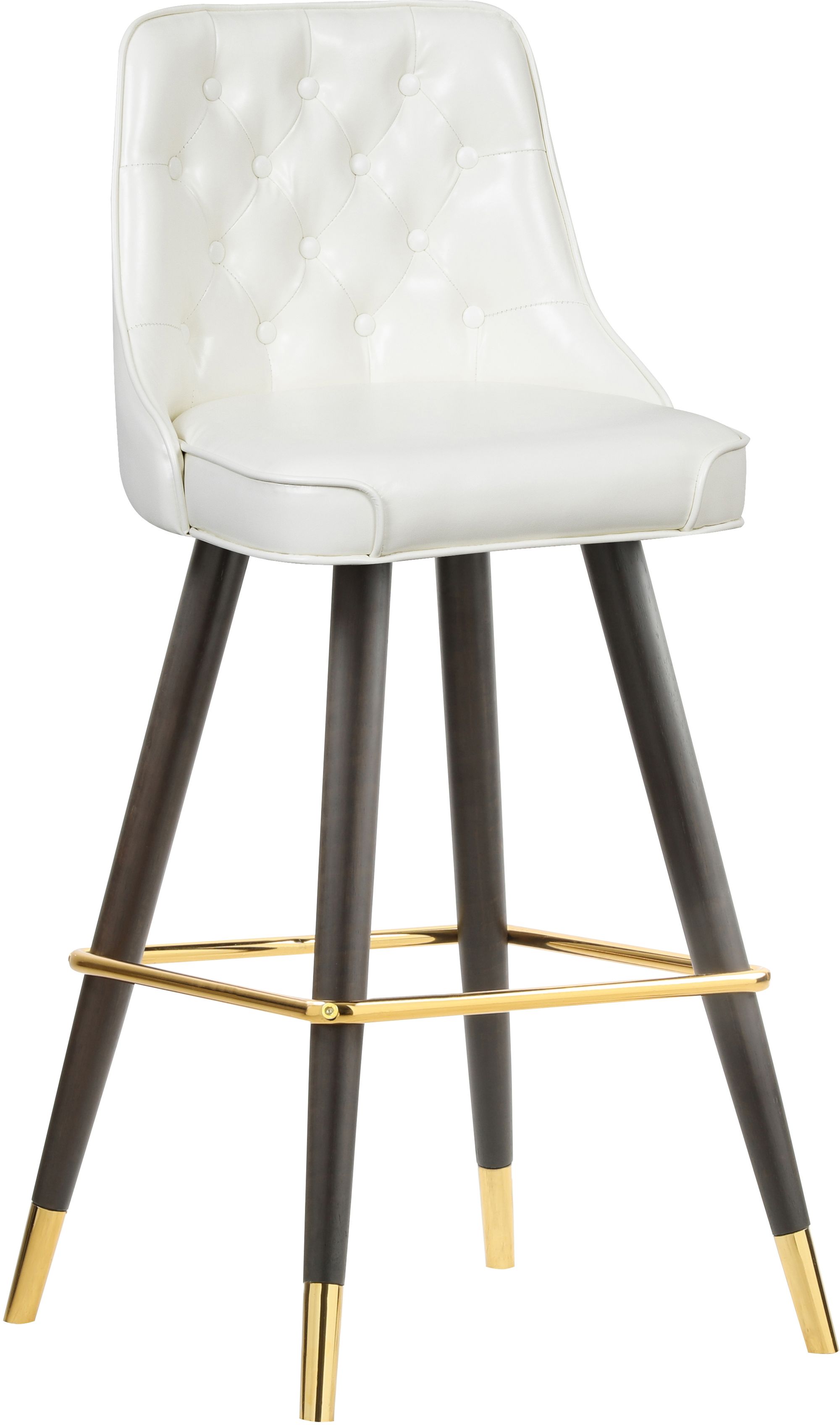 Portnoy Faux Leather Stool with Espresso Wood Legs, Gold Footrest & Gold Tips