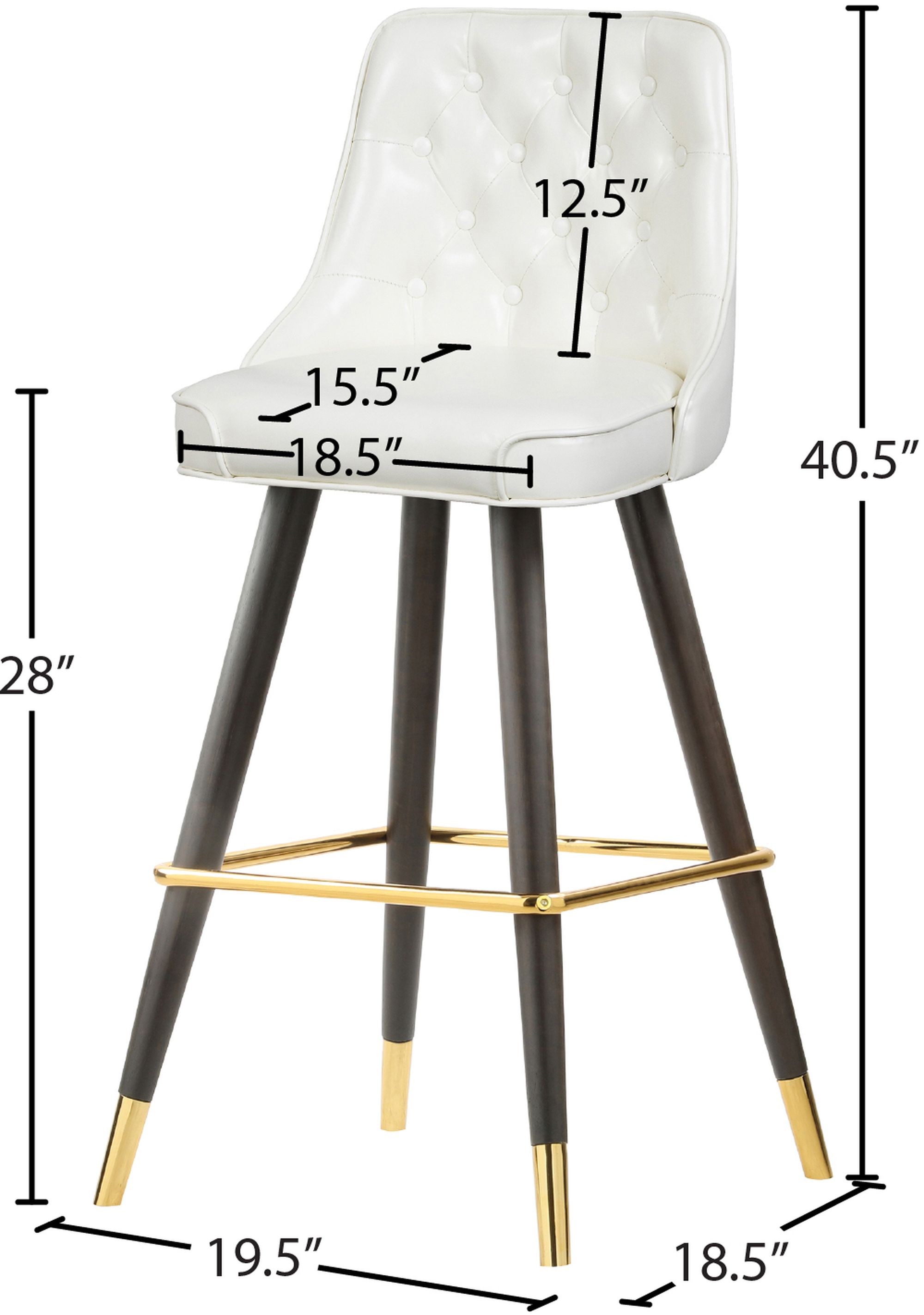 Portnoy Faux Leather Stool with Espresso Wood Legs, Gold Footrest & Gold Tips