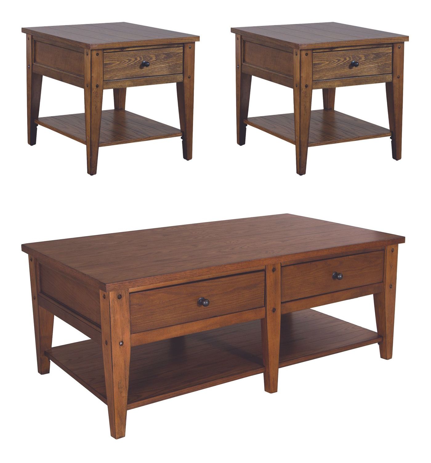 Lake House Rectangular Wood Cocktail Set w/2 Drawers
