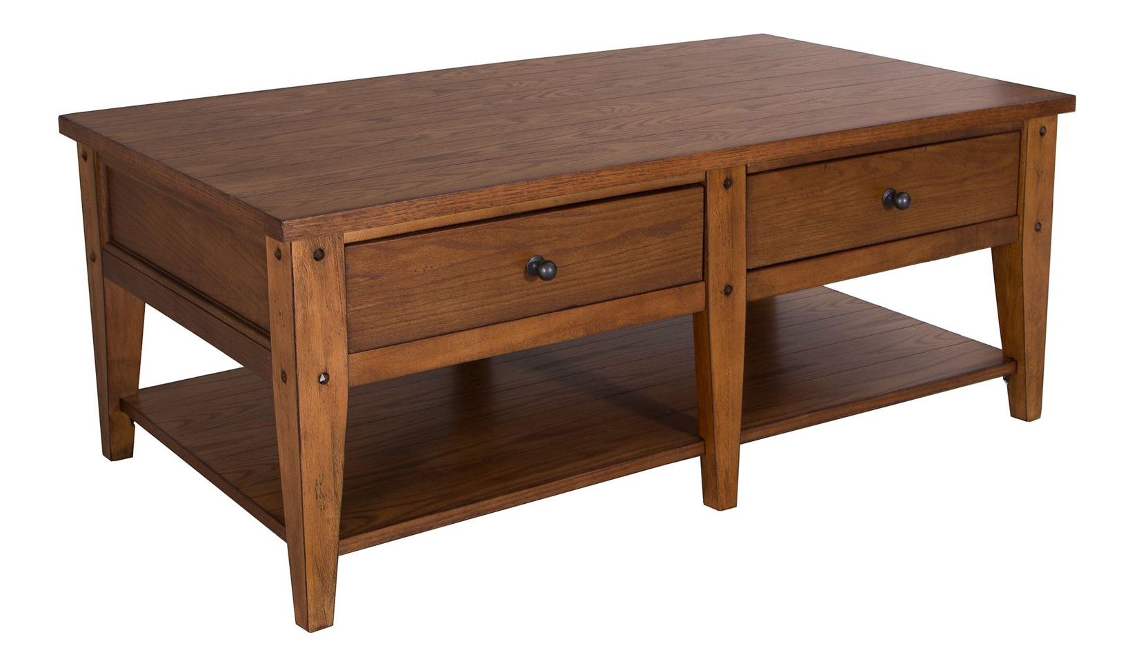 Lake House Rectangular Wood Cocktail Set w/2 Drawers
