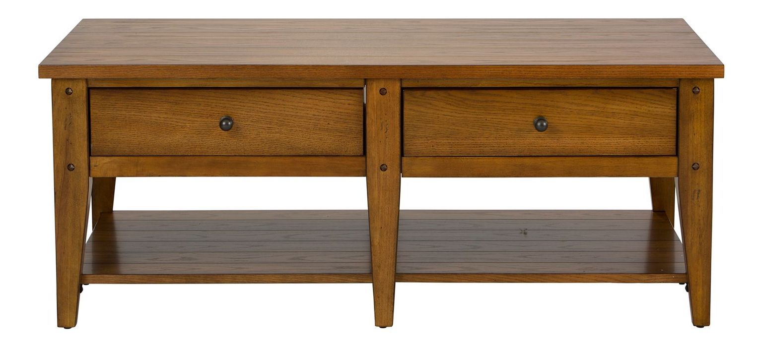 Lake House Rectangular Wood Cocktail Table w/2 Drawers