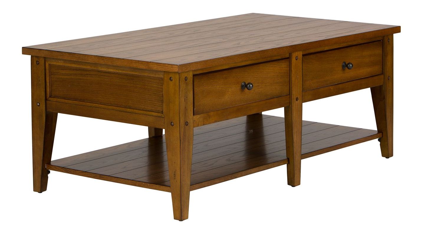 Lake House Rectangular Wood Cocktail Table w/2 Drawers