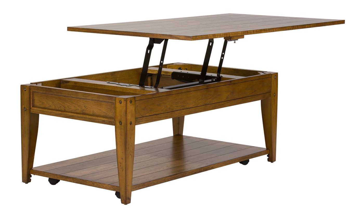 Lake House Rectangular Wood Lift Top Cocktail Table w/Casters