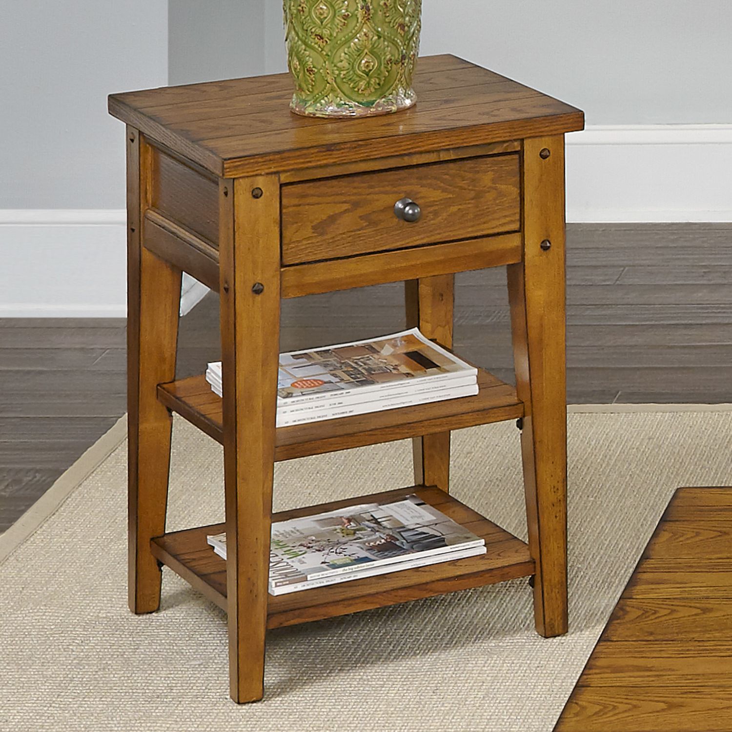 Lake House Square Wood Chair Side Table w/Drawer