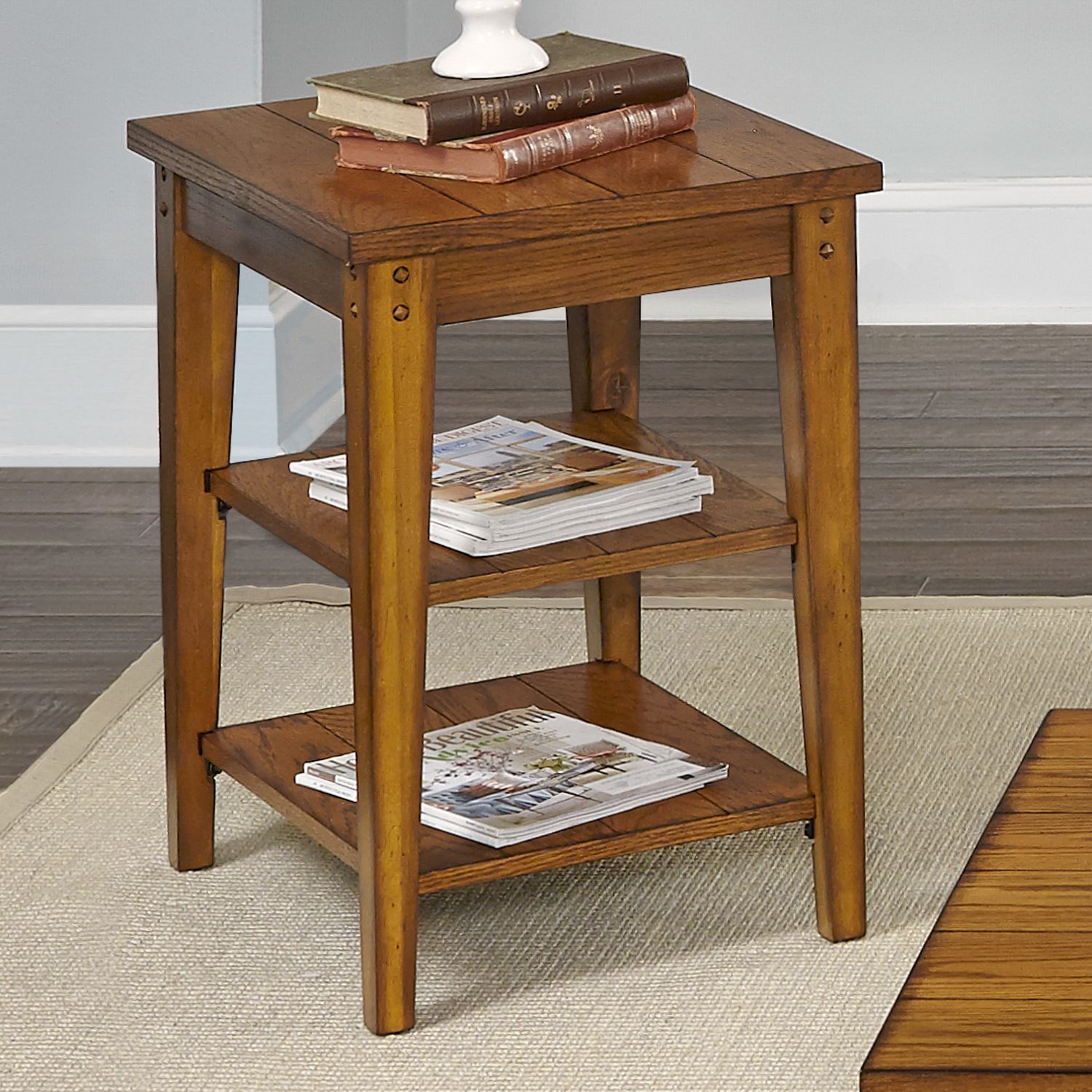 Lake House Tiered Storage Table | Wood Farmhouse End Table