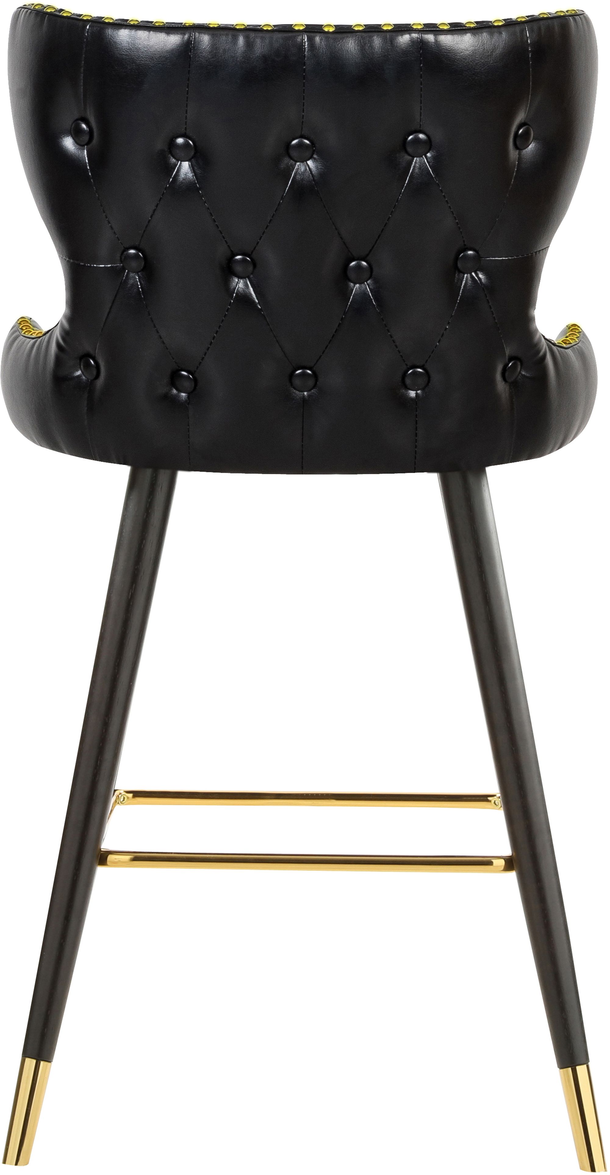 Hendrix Faux Leather Stool with Espresso Wood Legs, Gold Footrest & Gold Tips