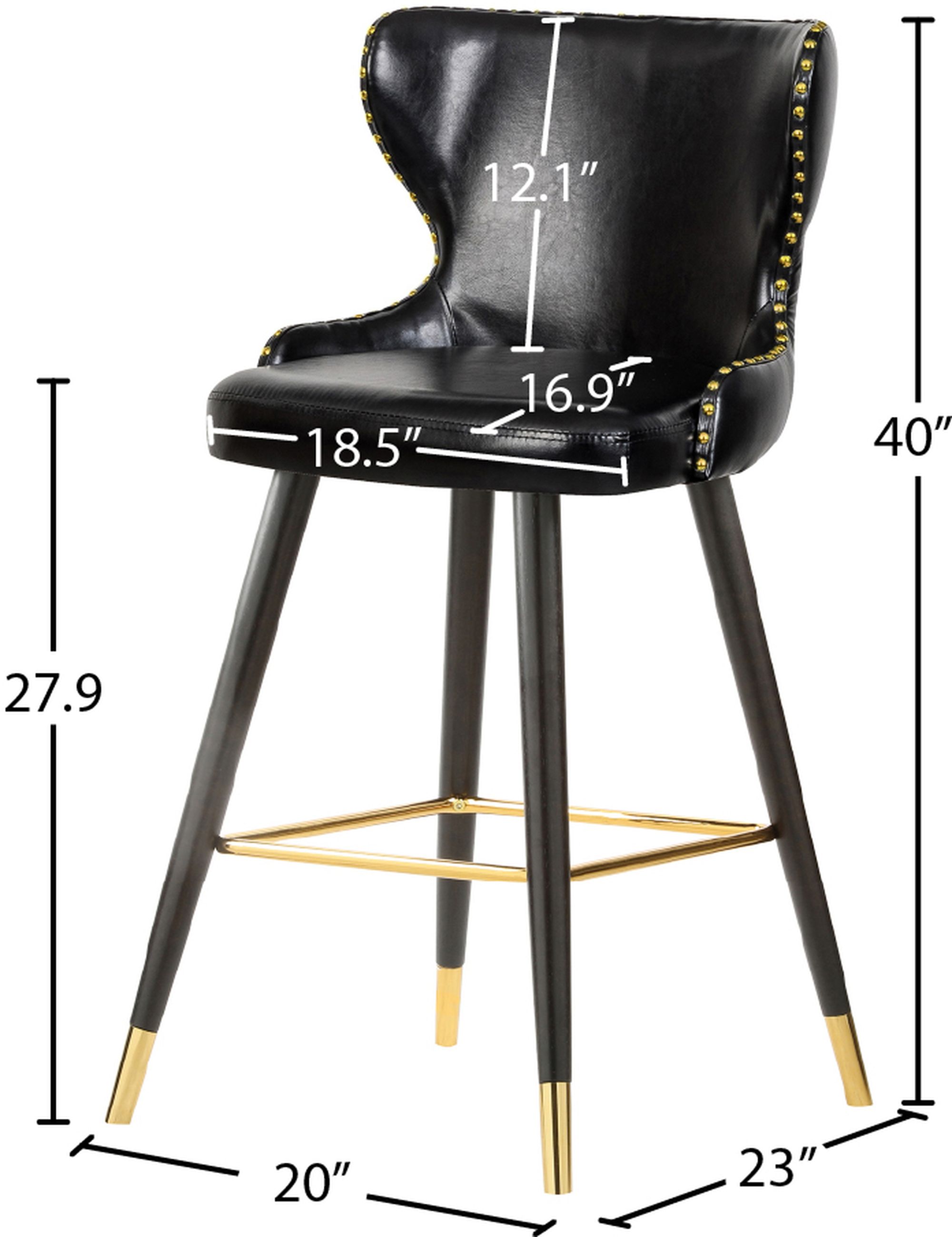 Hendrix Faux Leather Stool with Espresso Wood Legs, Gold Footrest & Gold Tips