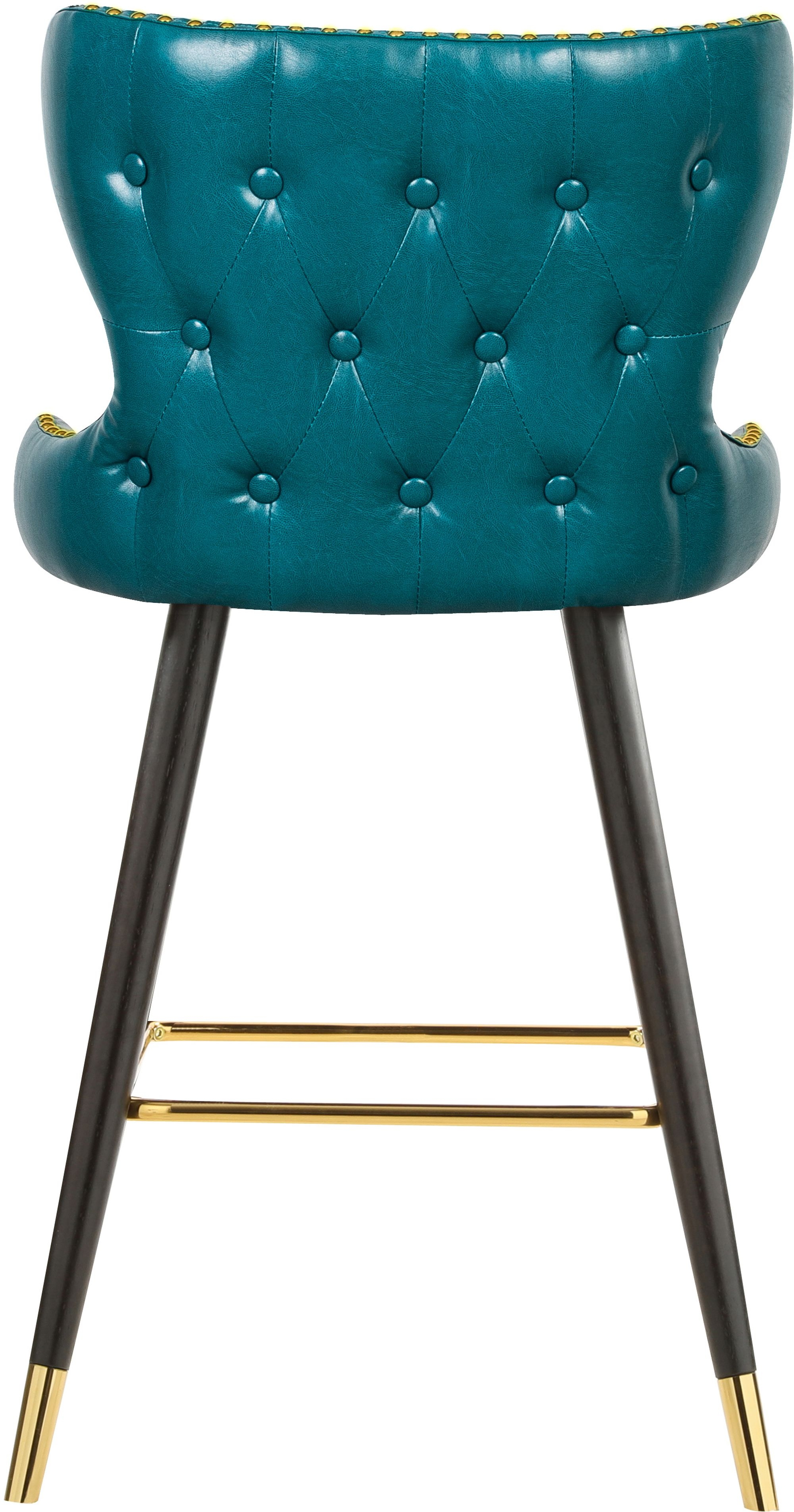 Hendrix Faux Leather Stool with Espresso Wood Legs, Gold Footrest & Gold Tips
