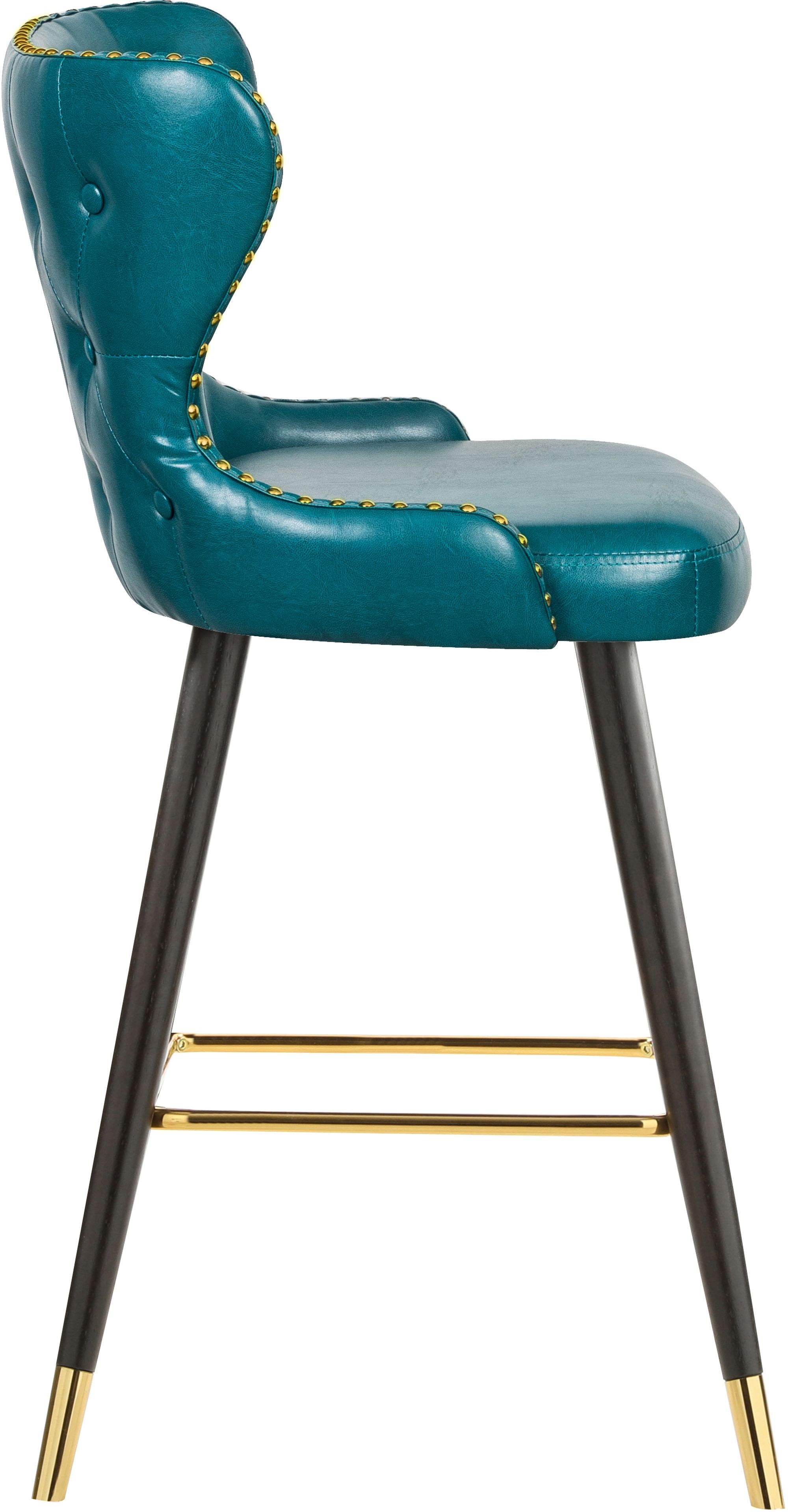 Hendrix Faux Leather Stool with Espresso Wood Legs, Gold Footrest & Gold Tips