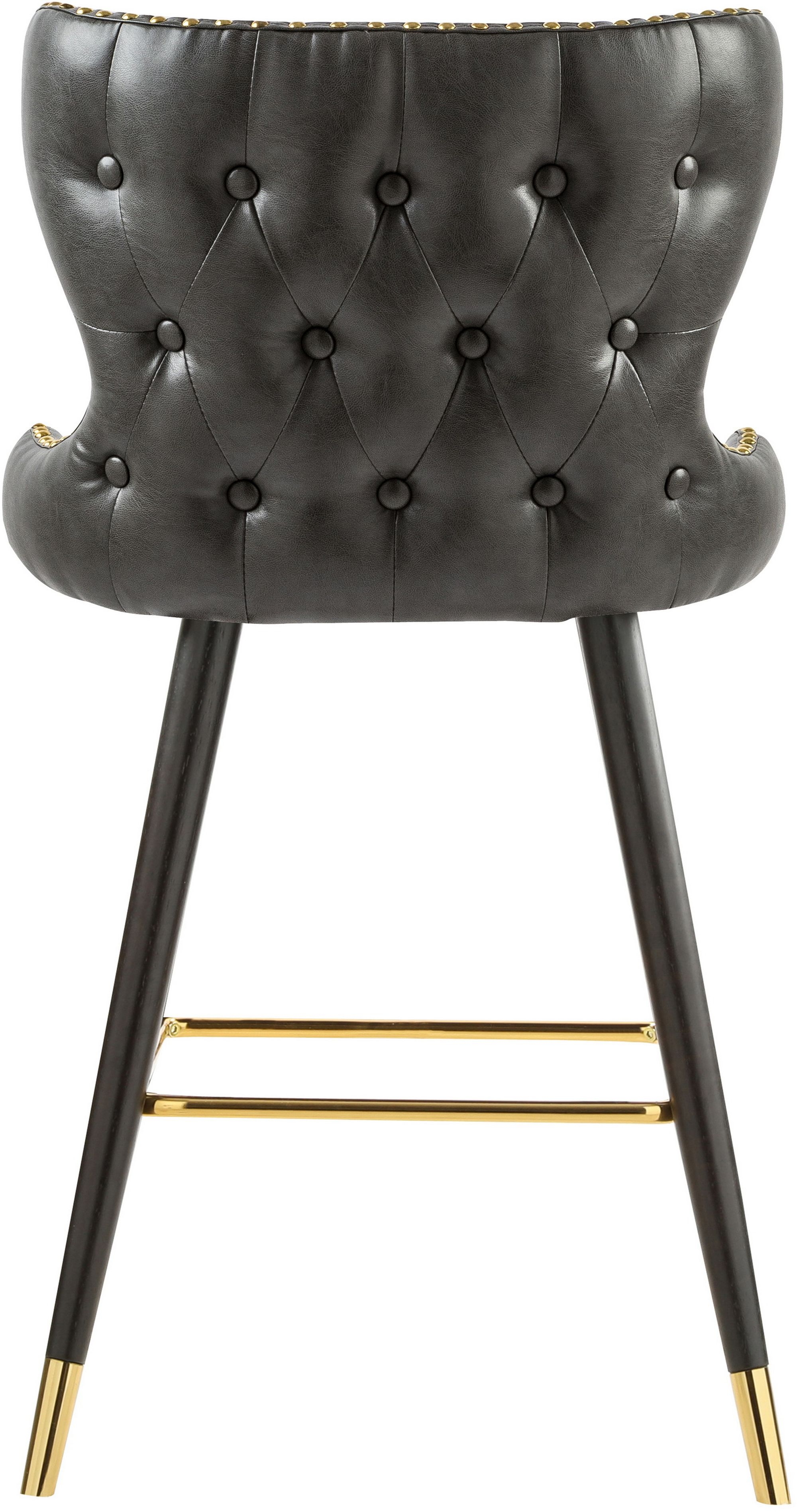 Hendrix Faux Leather Stool with Espresso Wood Legs, Gold Footrest & Gold Tips