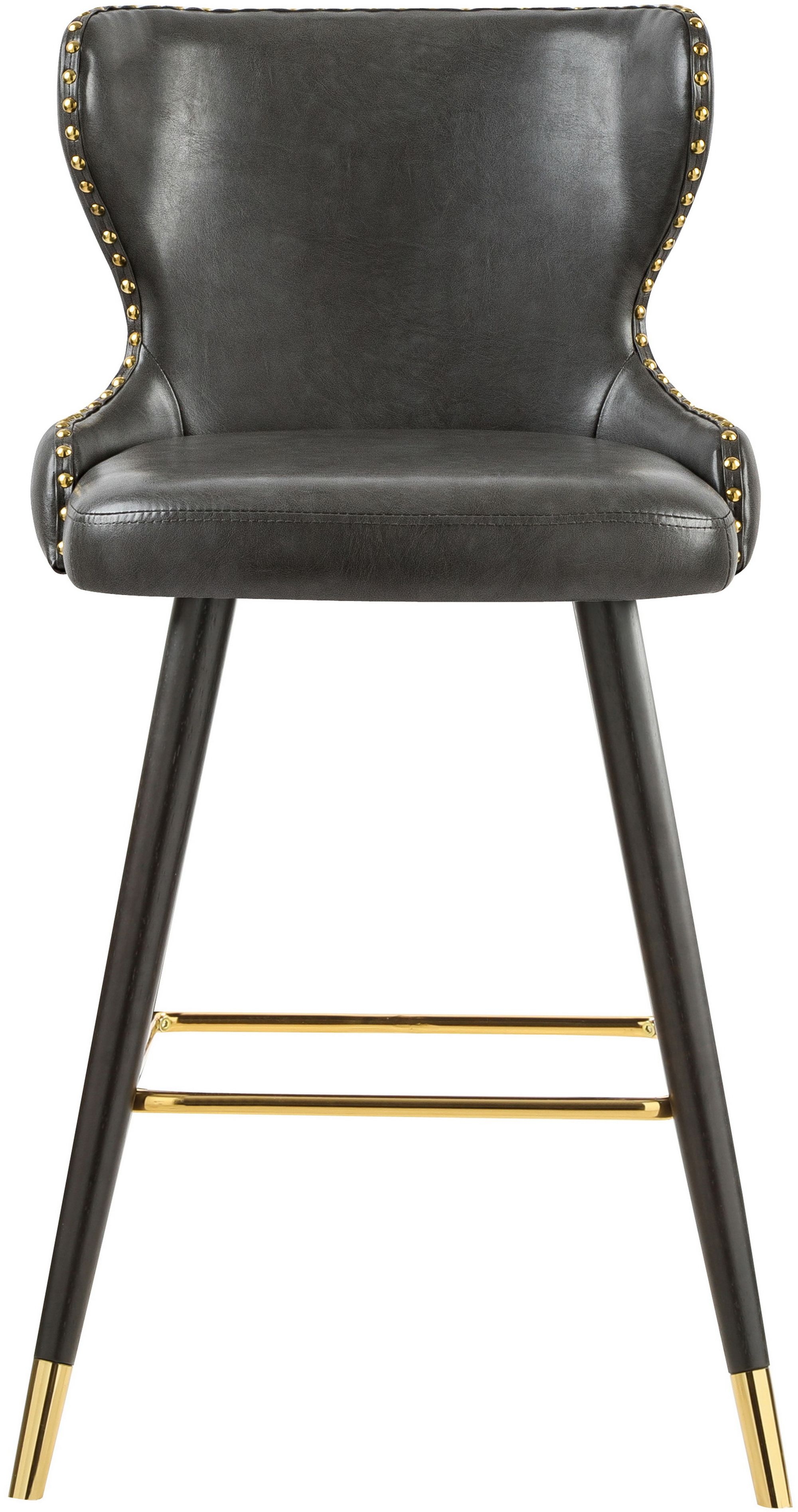 Hendrix Faux Leather Stool with Espresso Wood Legs, Gold Footrest & Gold Tips