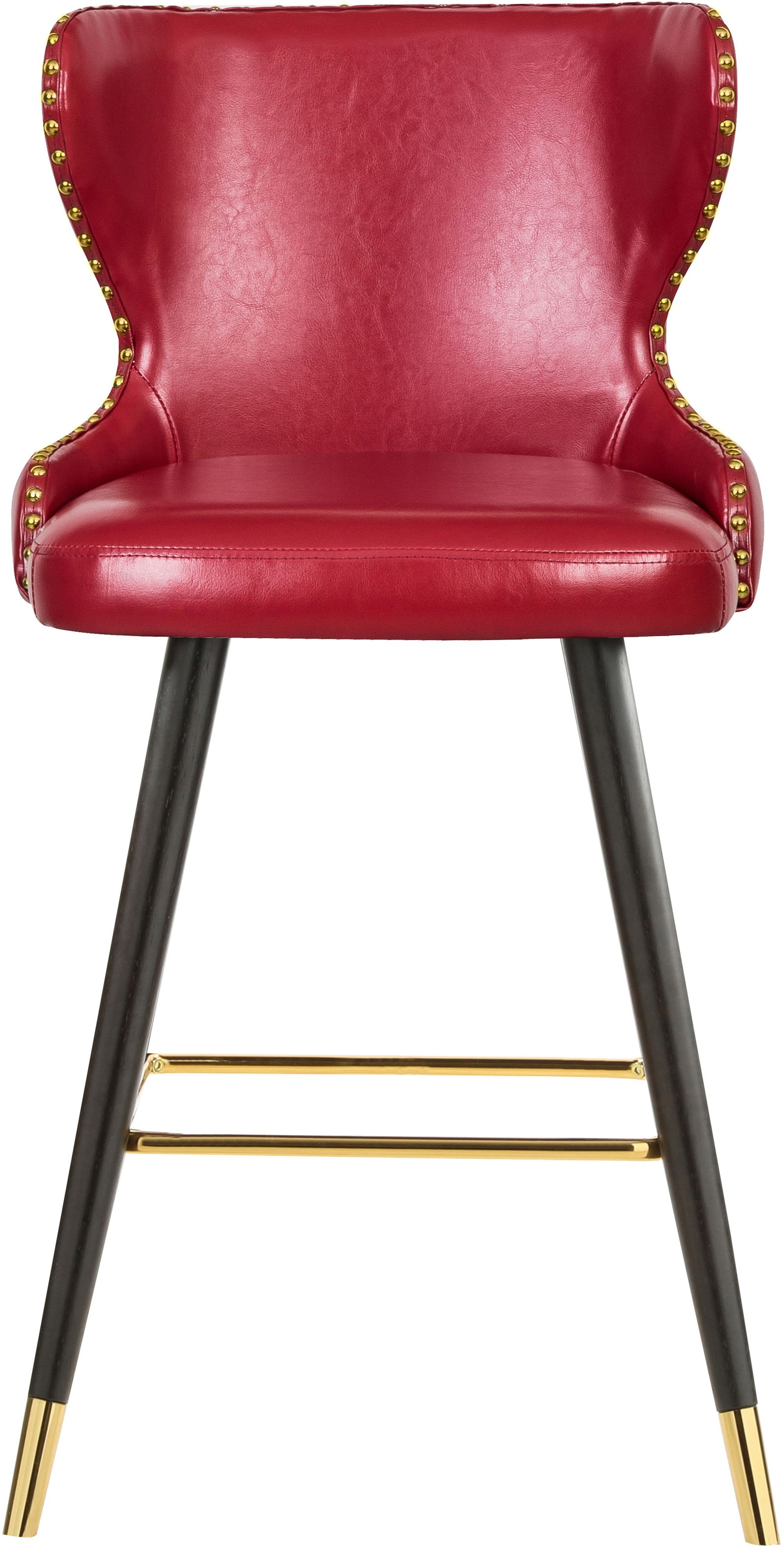 Hendrix Faux Leather Stool with Espresso Wood Legs, Gold Footrest & Gold Tips