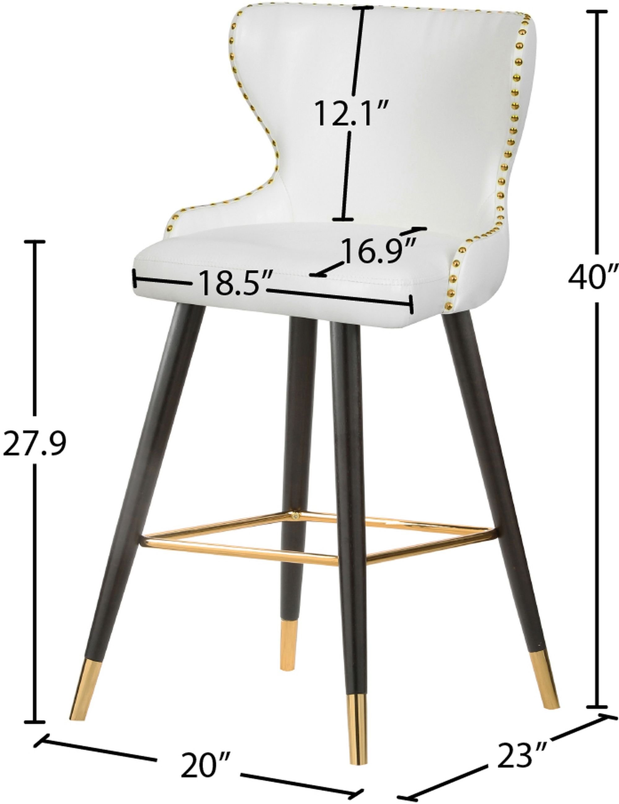 Hendrix Faux Leather Stool with Espresso Wood Legs, Gold Footrest & Gold Tips