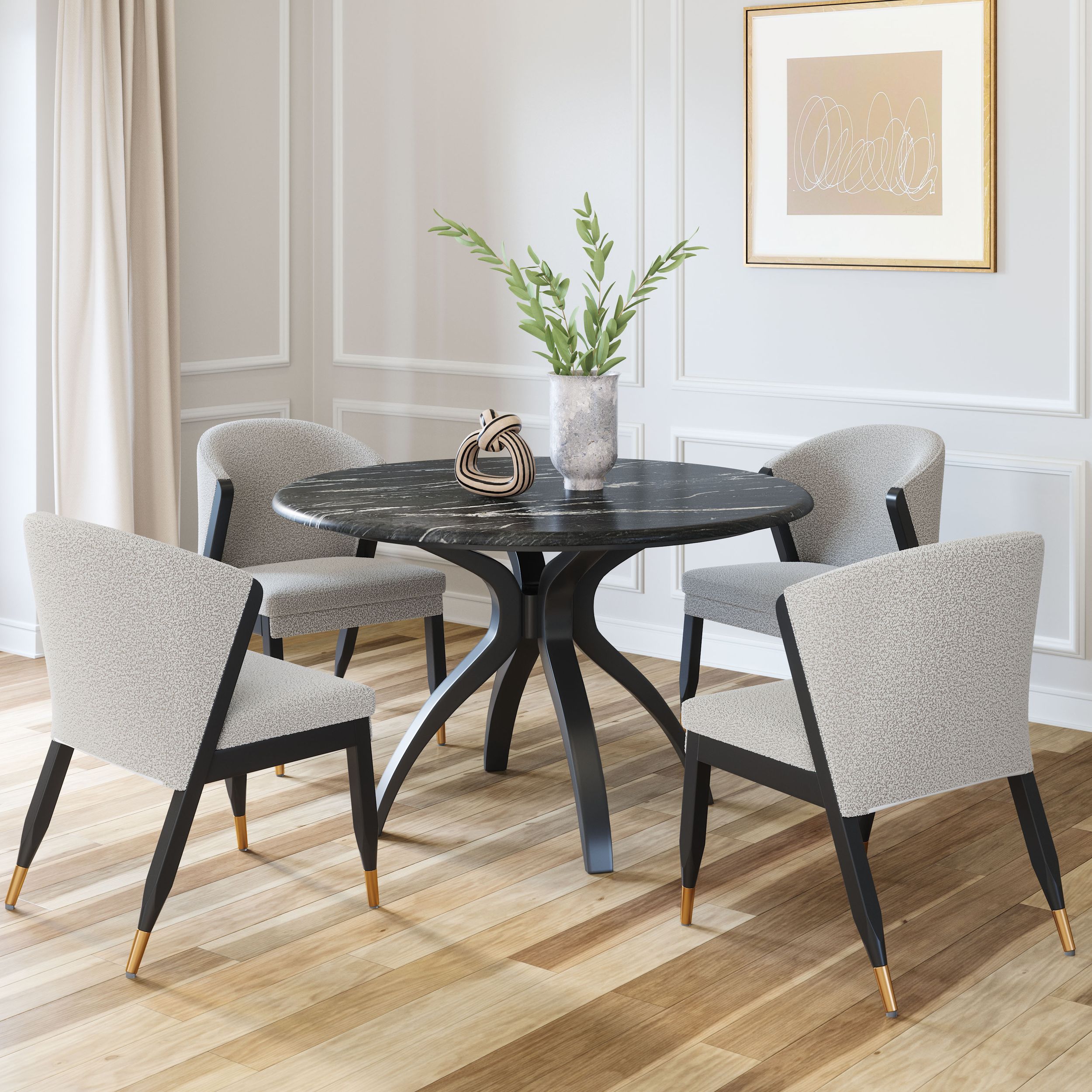 Sumay Round Faux Marble/Wood Dining Table