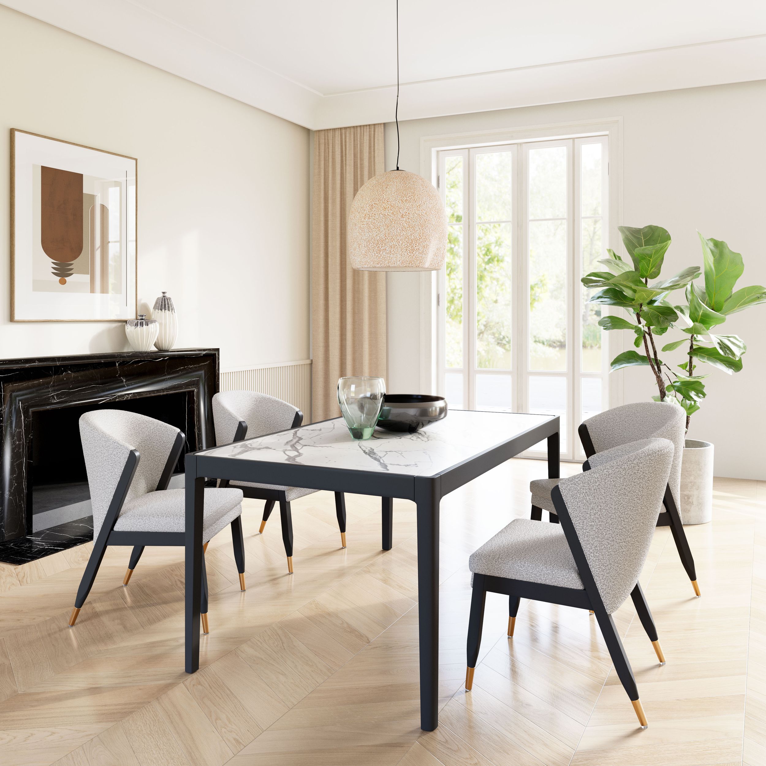 Tokai Rectangular Faux Marble/Wood Dining Table