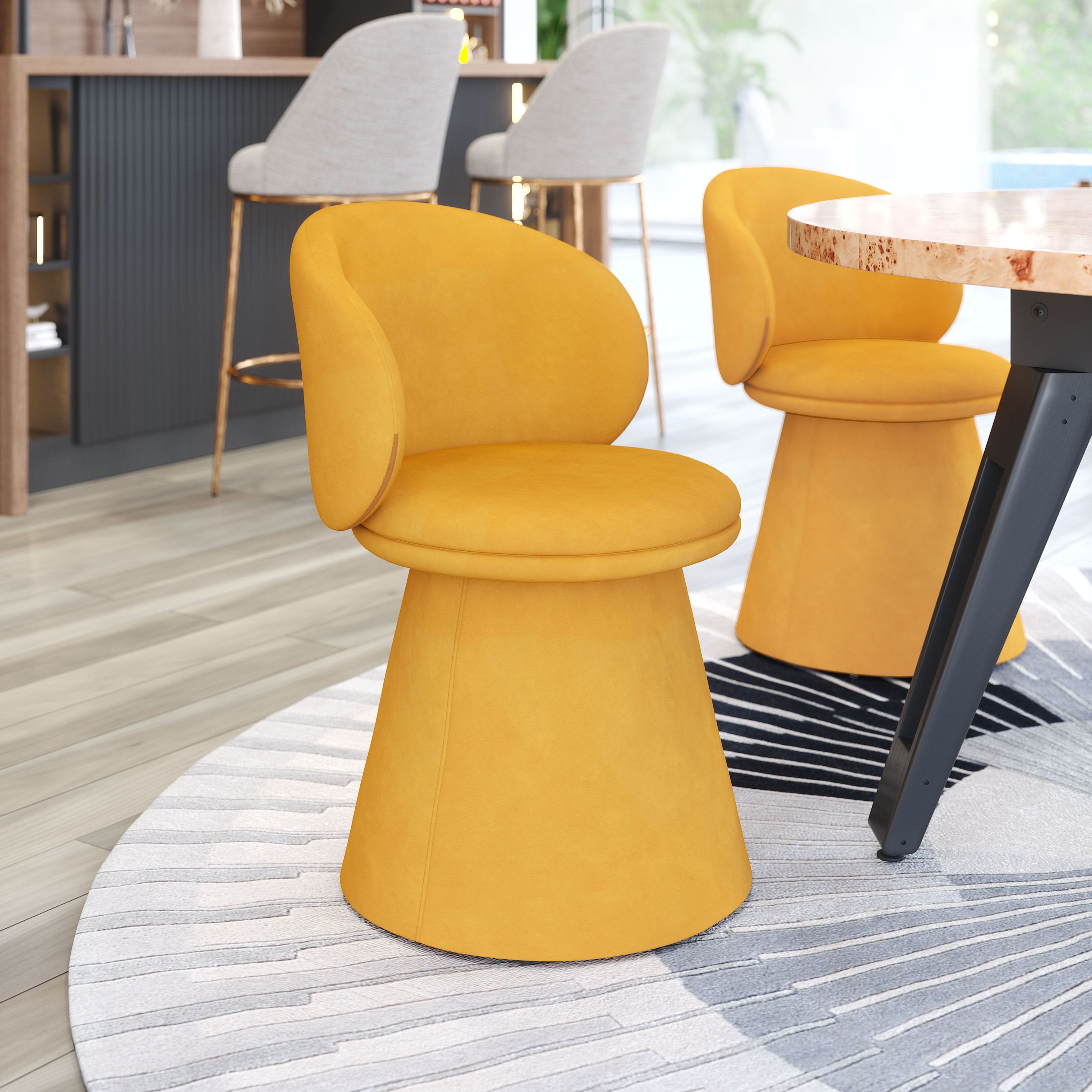 Oblic Velvet Swivel Dining Chair