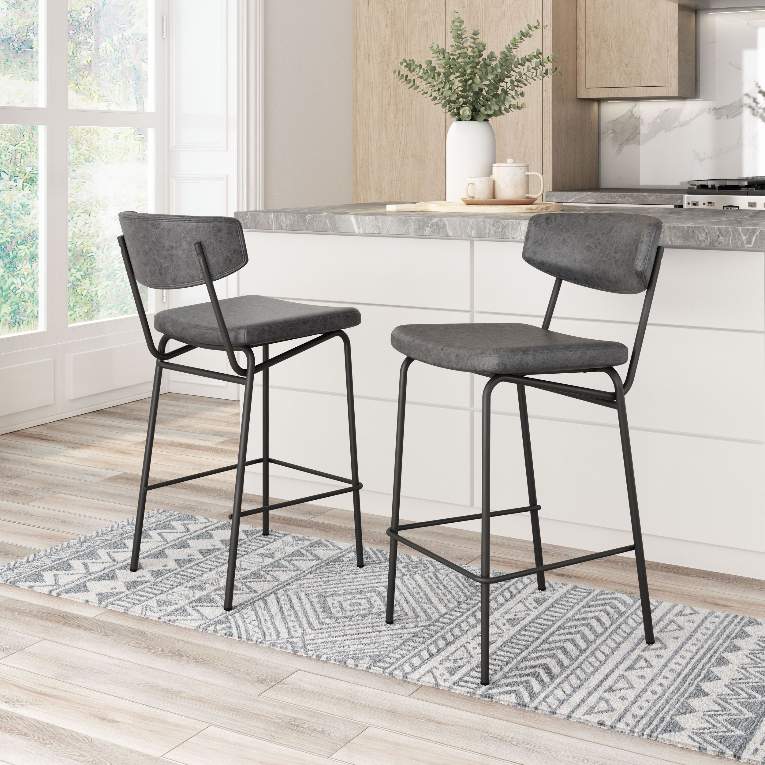 Charon Faux Leather/Steel Counter Stool
