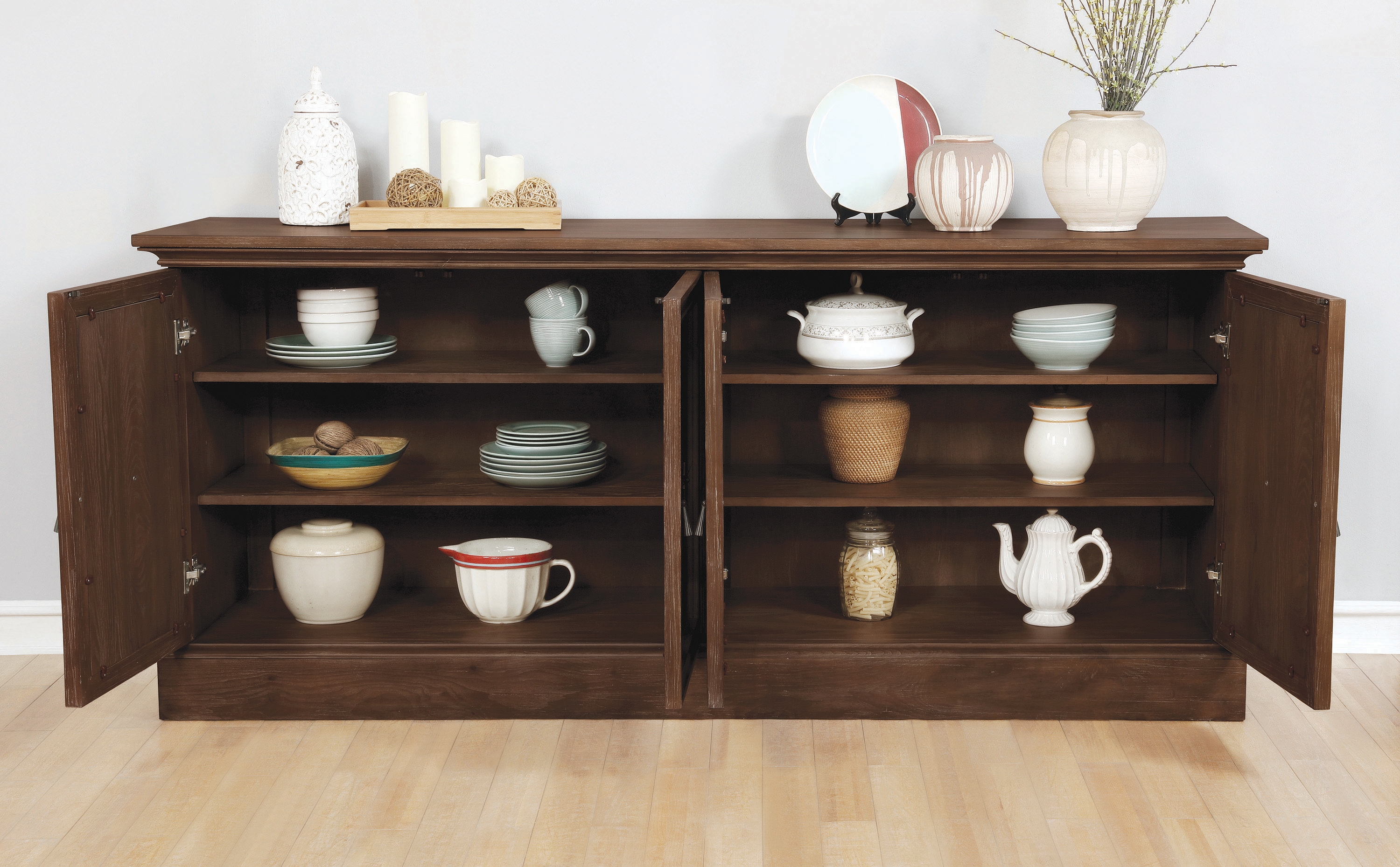 Brockway 4-Door Wood Veneer Server with Mirrored Doors