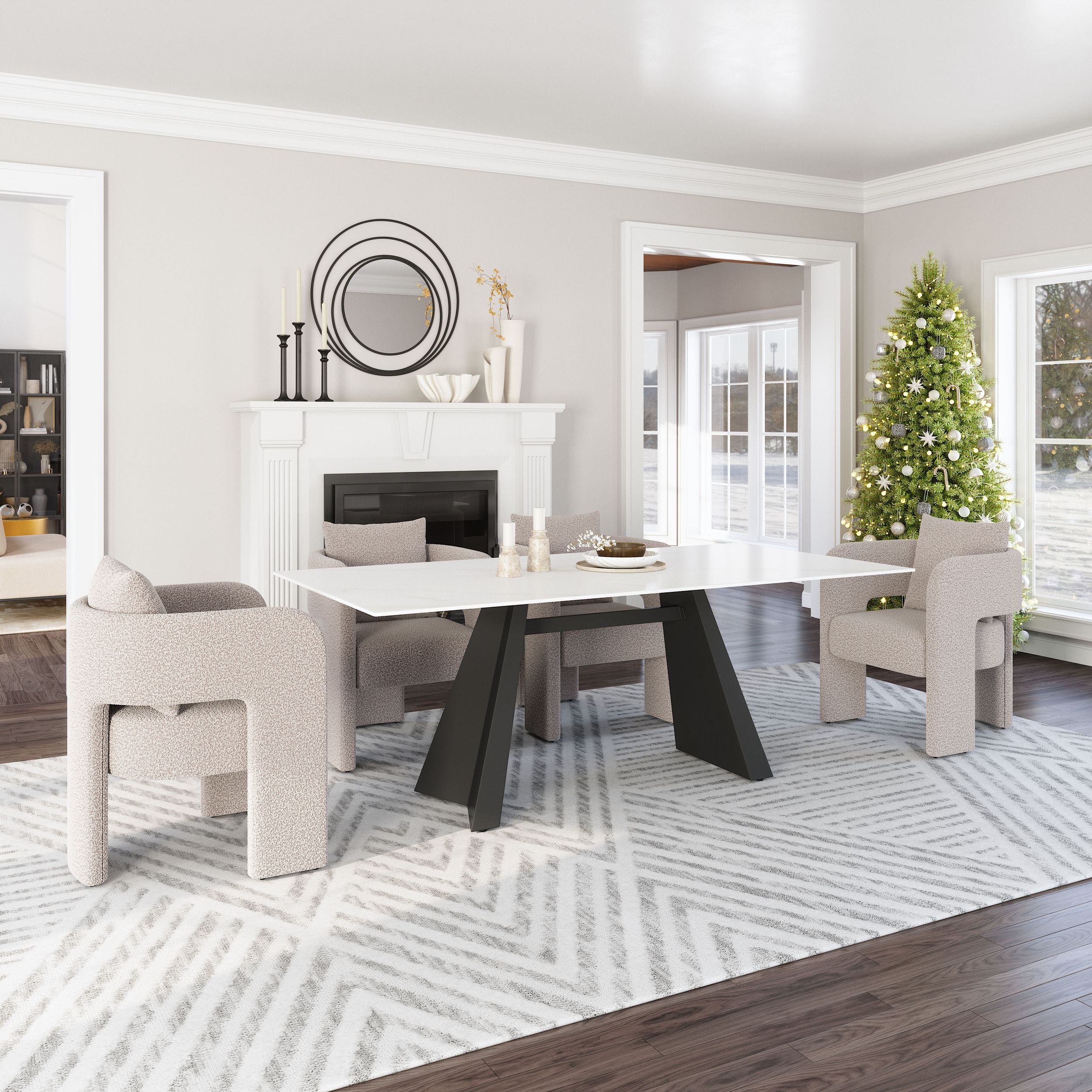 Inky Rectangular Faux Marble/Steel Dining Table