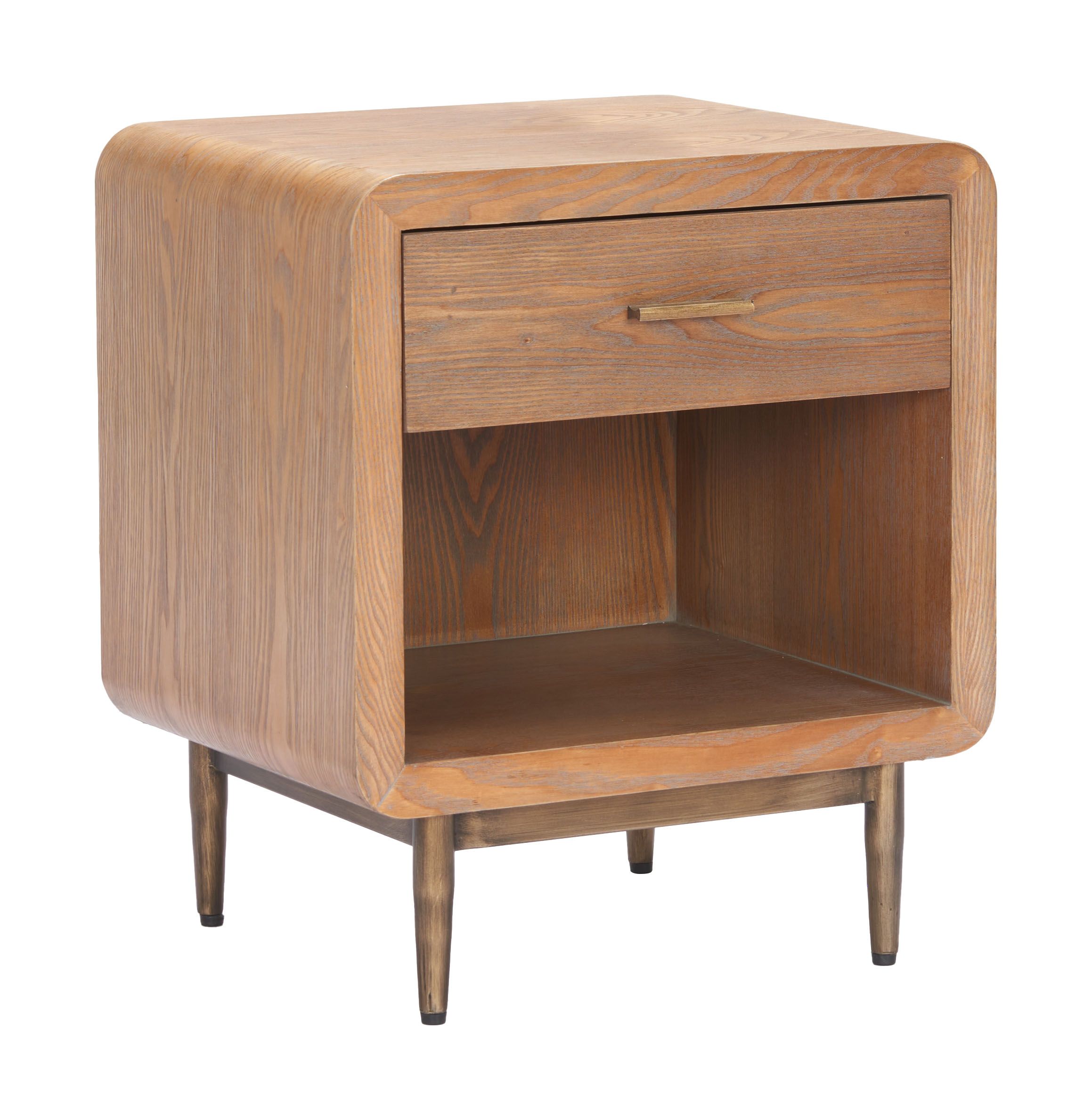 Vidaz Rectangular Wood Veneer/Steel Side Table w/Drawer