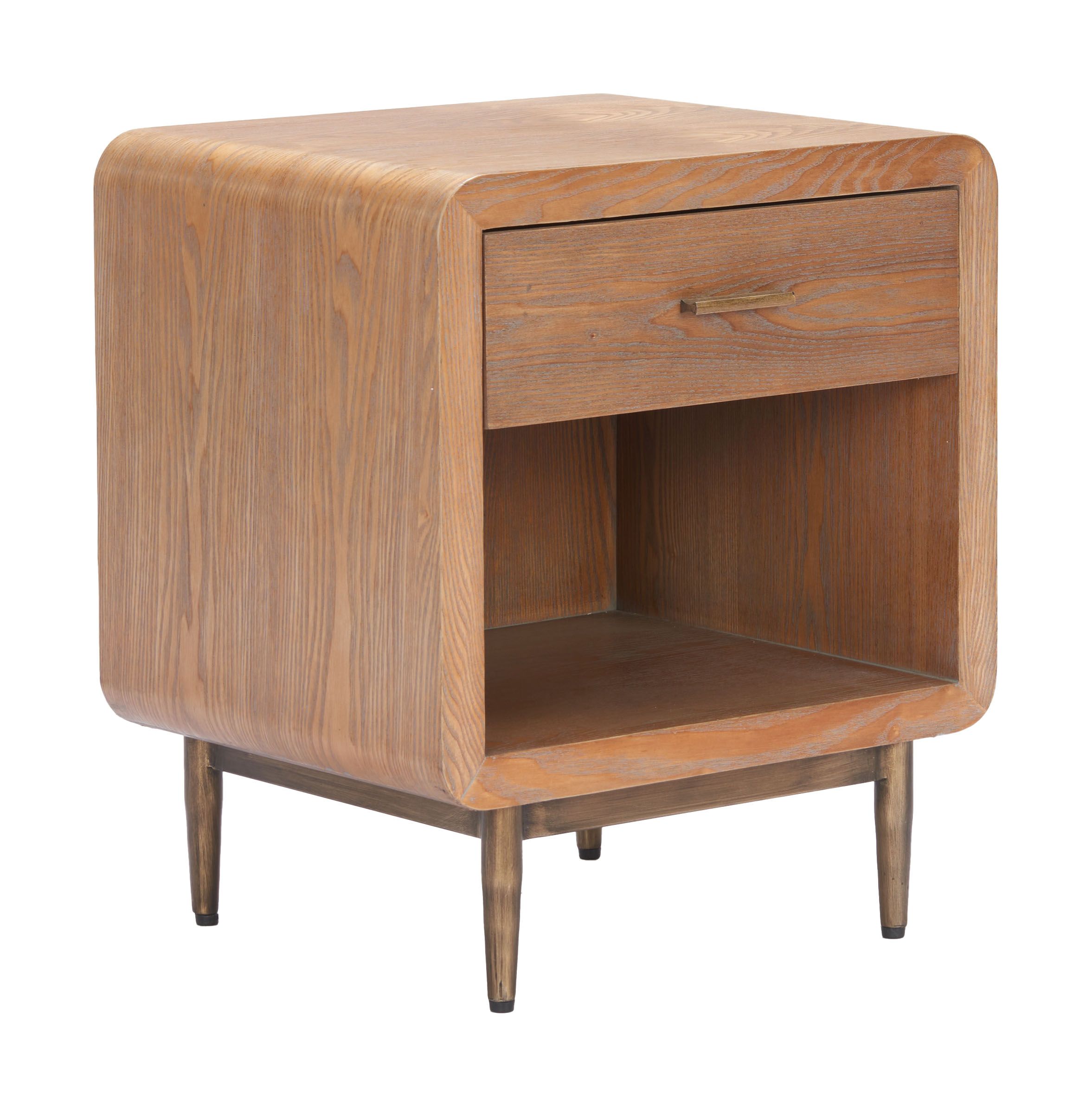 Vidaz Rectangular Wood Veneer/Steel Side Table w/Drawer