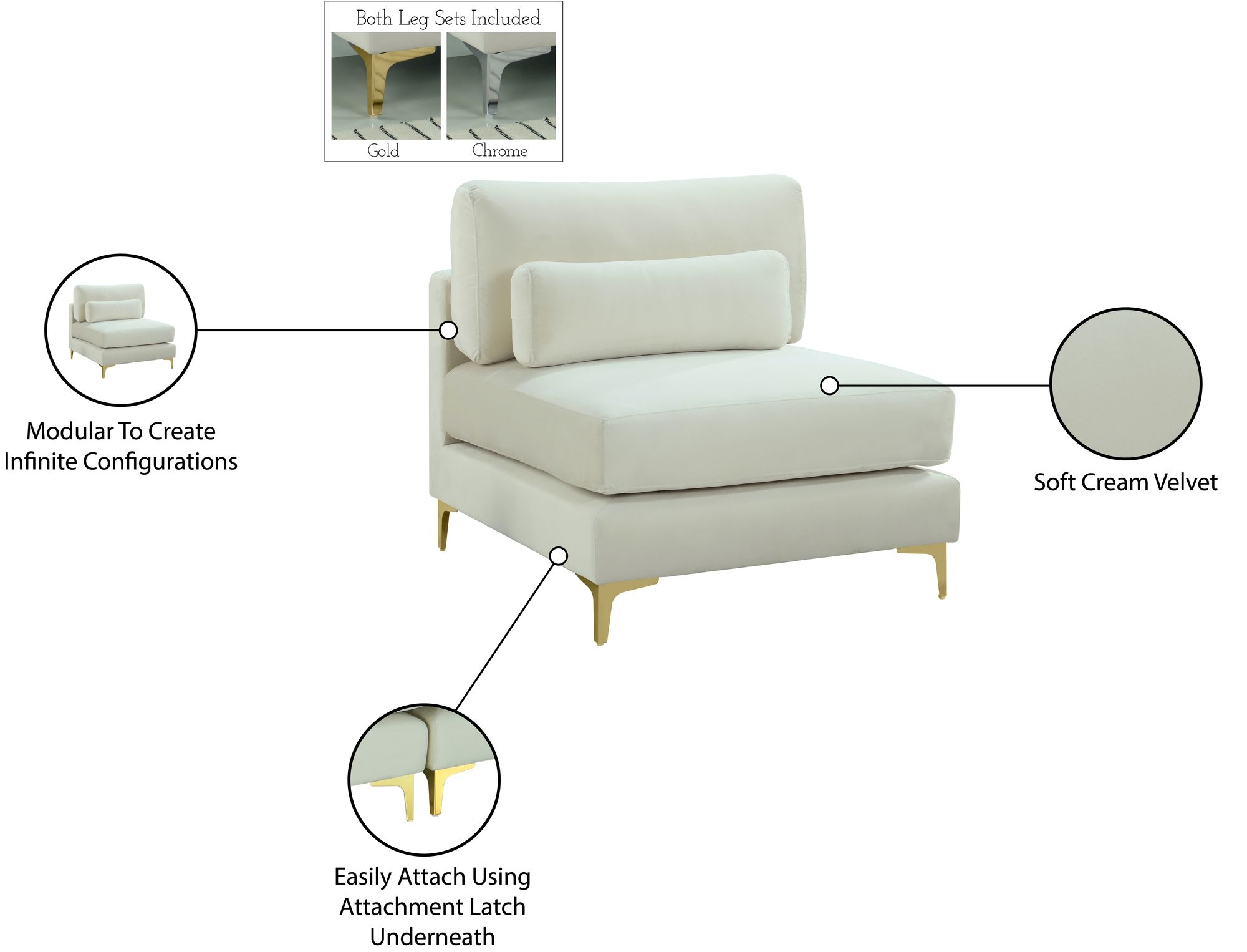 Julia Velvet Modular Armless Chair