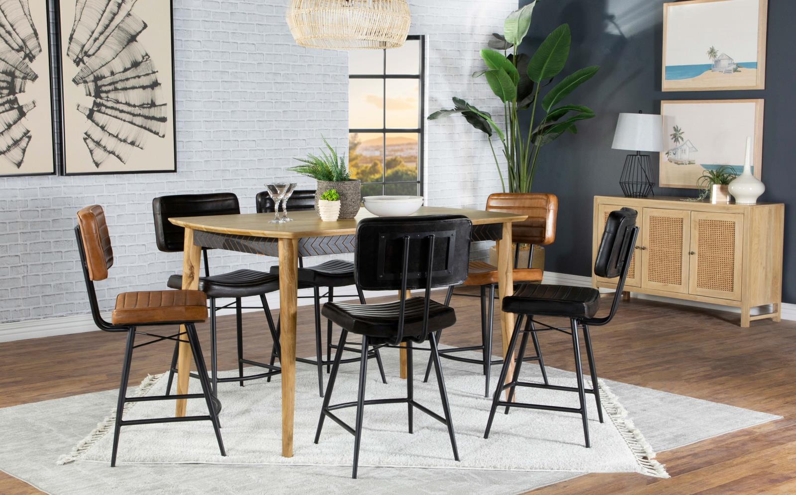 Partridge Leather Counter Stool with Metal Base