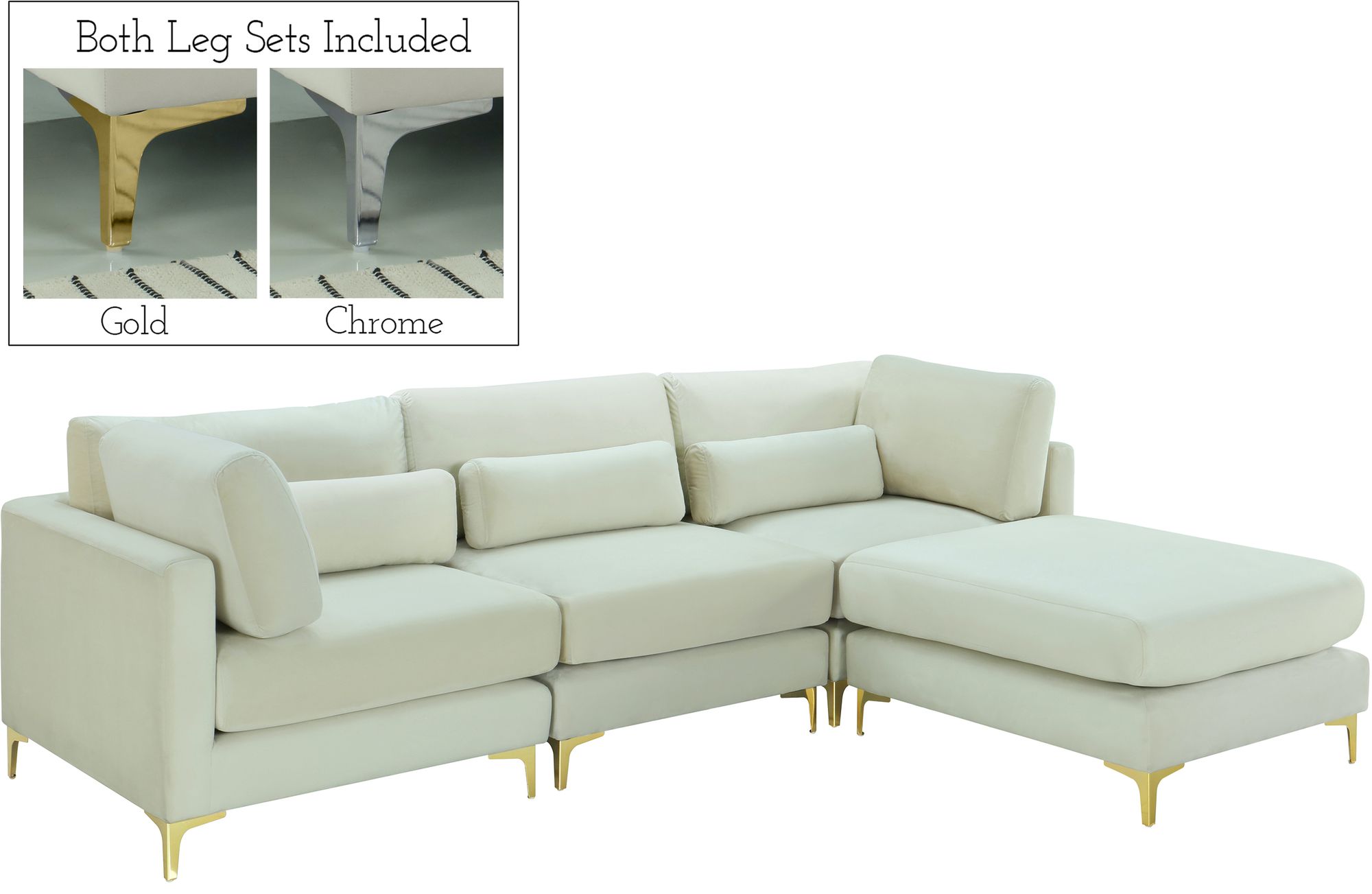 Julia 108.5" 4-Piece Velvet Modular Reversible Sectional