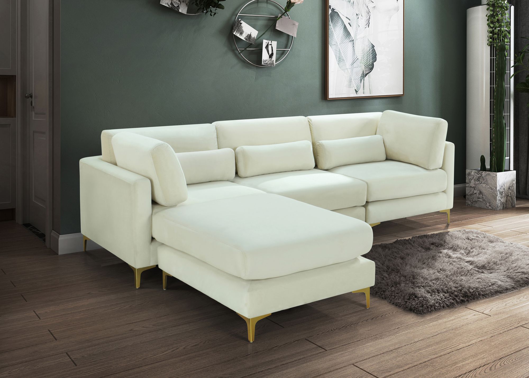 Julia 108.5" 4-Piece Velvet Modular Reversible Sectional