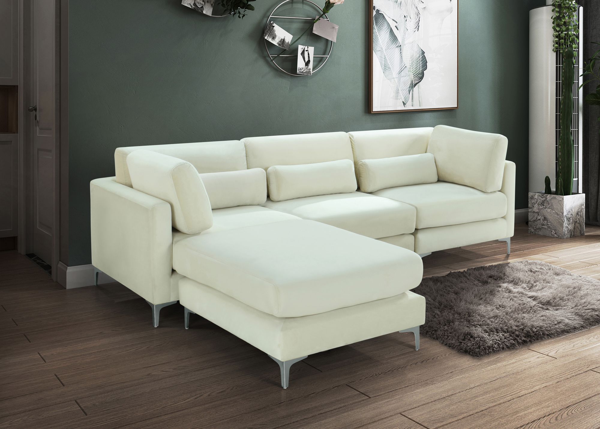 Julia 108.5" 4-Piece Velvet Modular Reversible Sectional