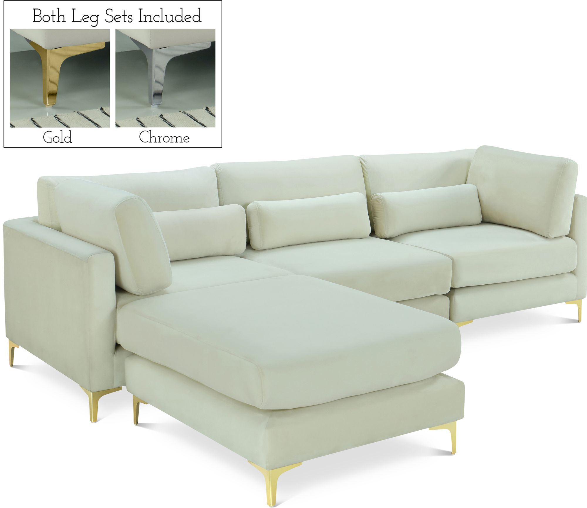 Julia 108.5" 4-Piece Velvet Modular Reversible Sectional