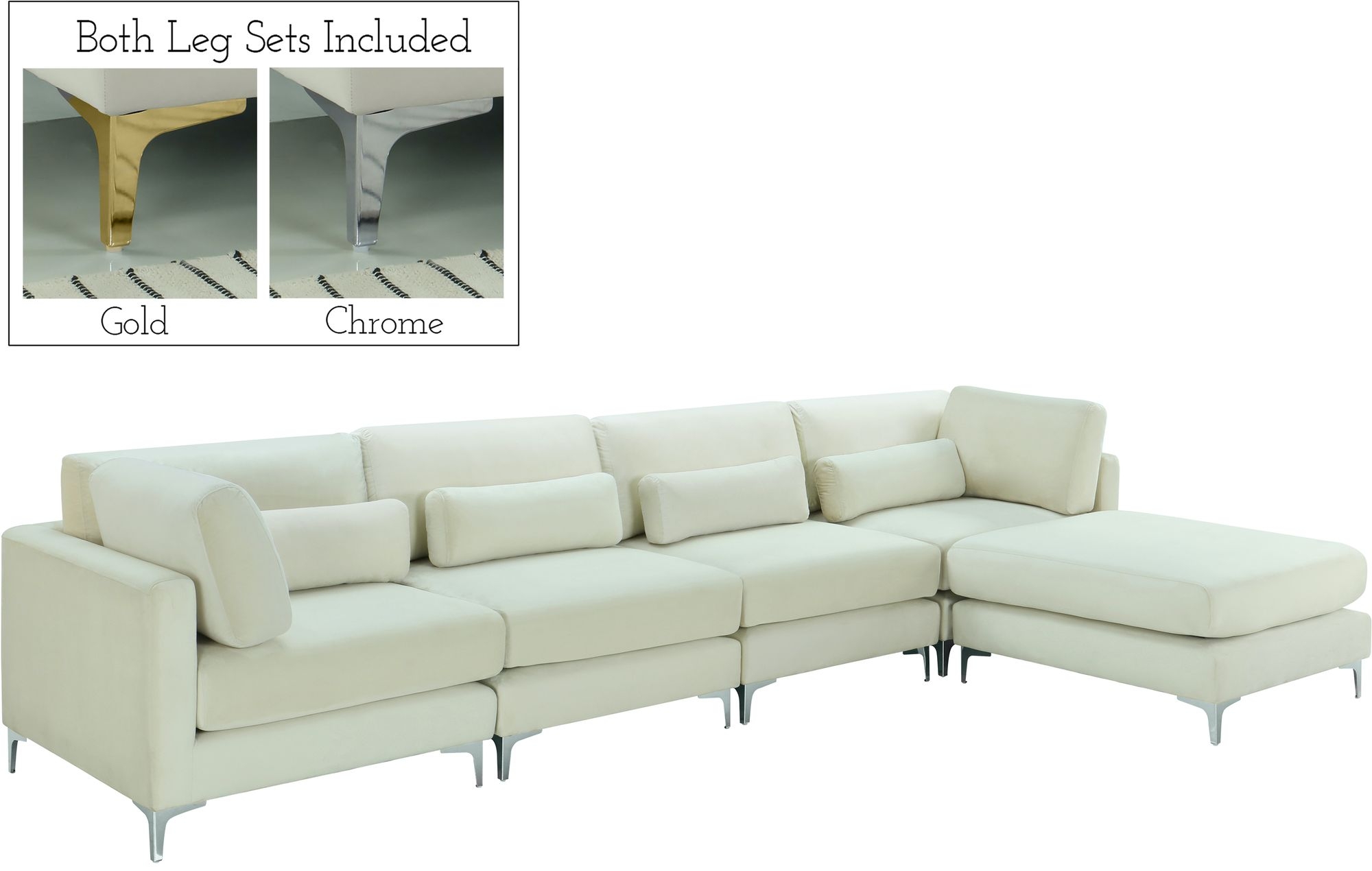 Julia 142" 5-Piece Velvet Modular Reversible Sectional