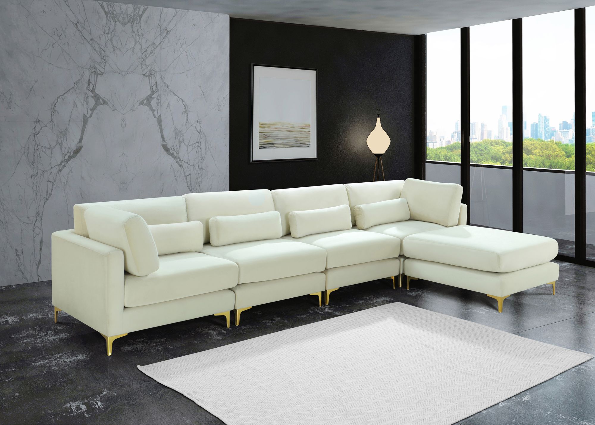 Julia 142" 5-Piece Velvet Modular Reversible Sectional
