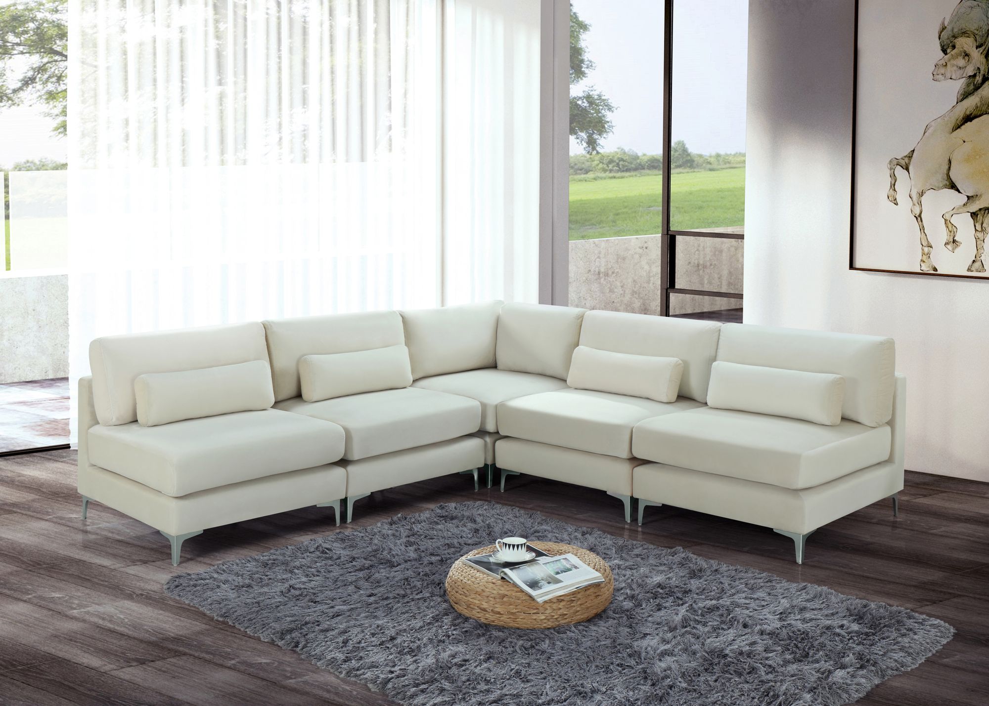 Julia 104.5" 5-Piece Velvet Modular Armless Sectional