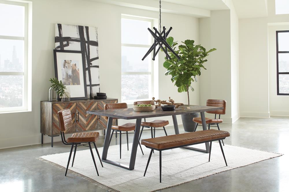 Misty Wood Rectangular Dining Table with Iron Sled Base