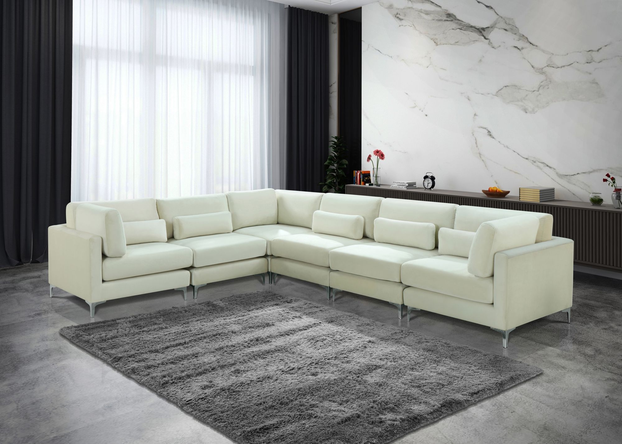 Julia 142" 6-Piece Velvet Modular Sectional