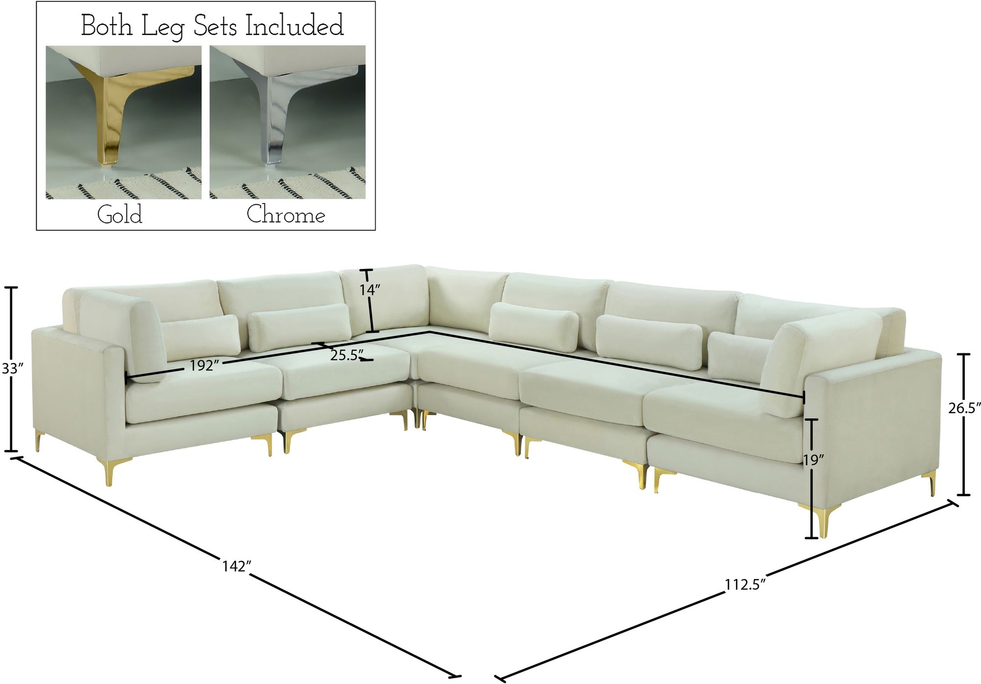 Julia 142" 6-Piece Velvet Modular Sectional