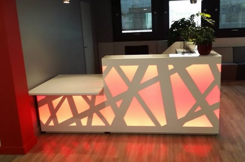 ZIG-ZAG W149" L-Shaped Reception Desk w/Counter Top & RGB Light, ADA Compliance