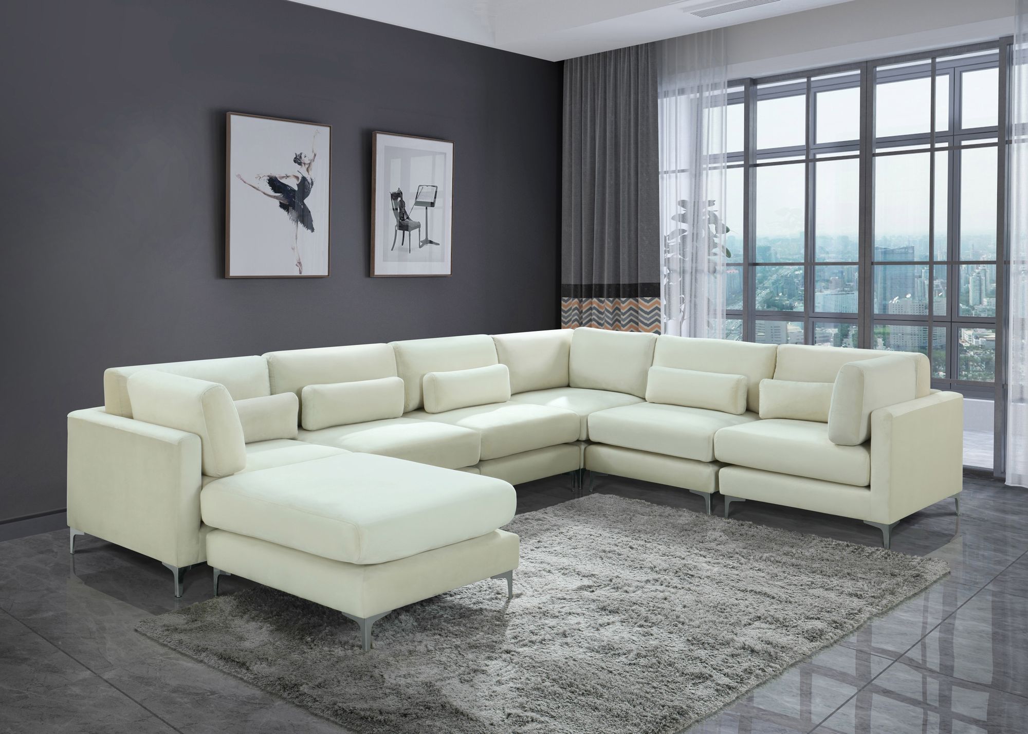 Julia 142" 7-Piece Velvet Modular Reversible Sectional