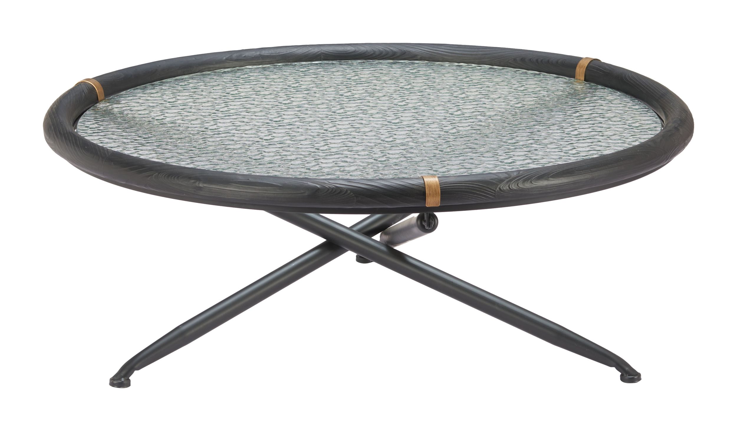 Aneis Round Glass/Wood/Steel Coffee Table
