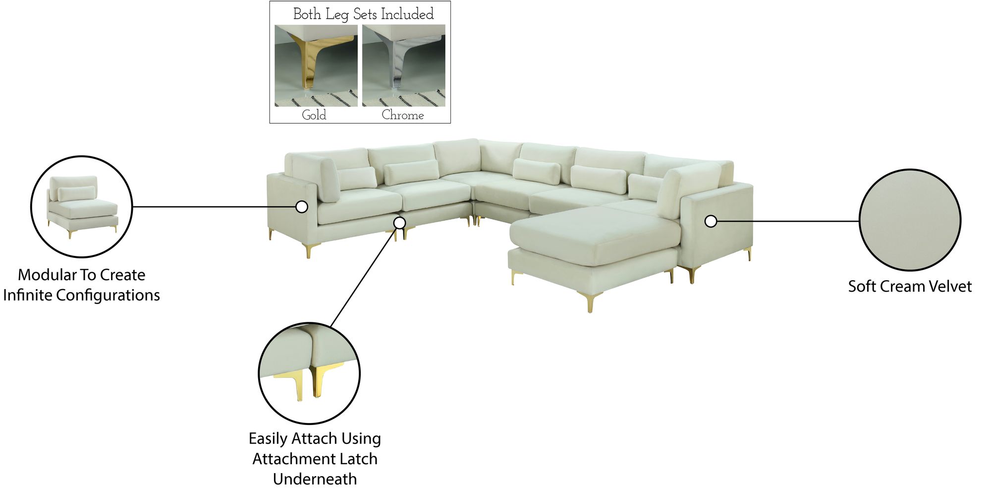 Julia 142" 7-Piece Velvet Modular Reversible Sectional